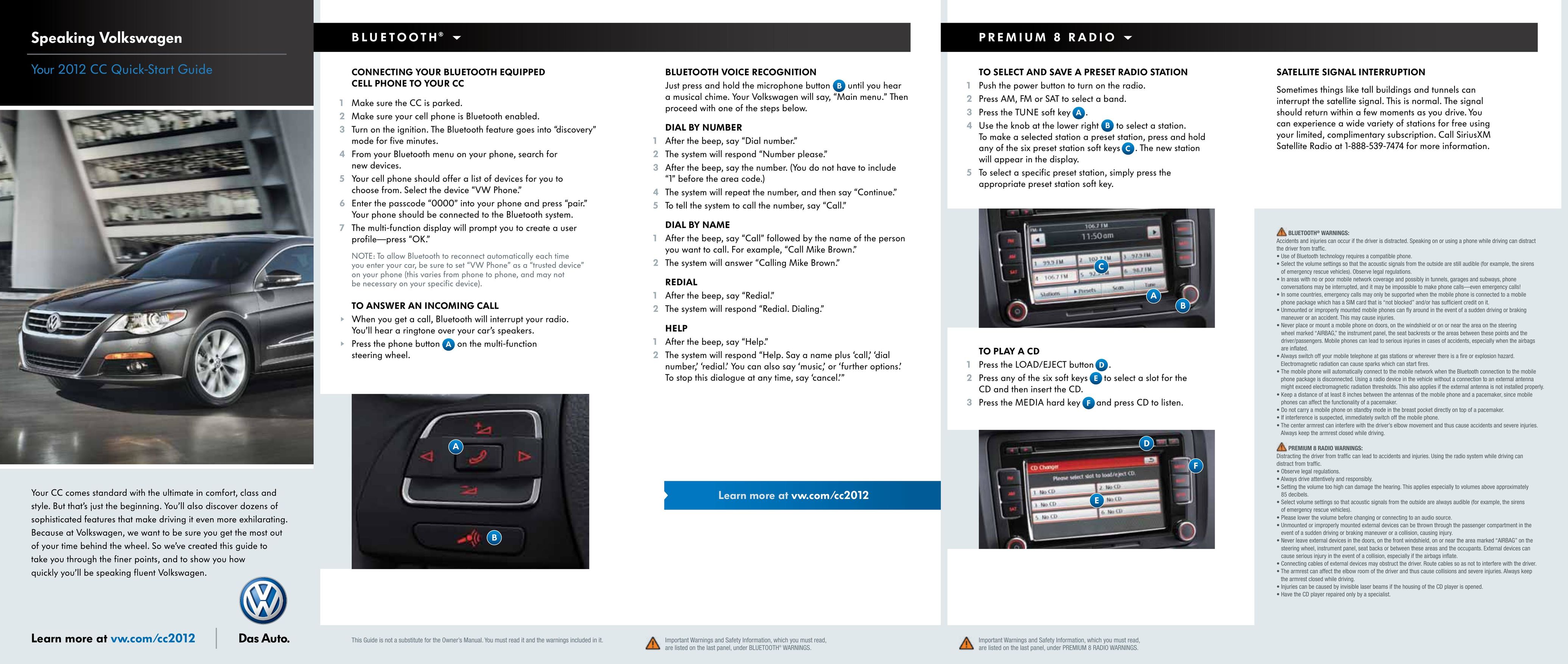 Volkswagen 2012 CC Car Stereo System User Manual