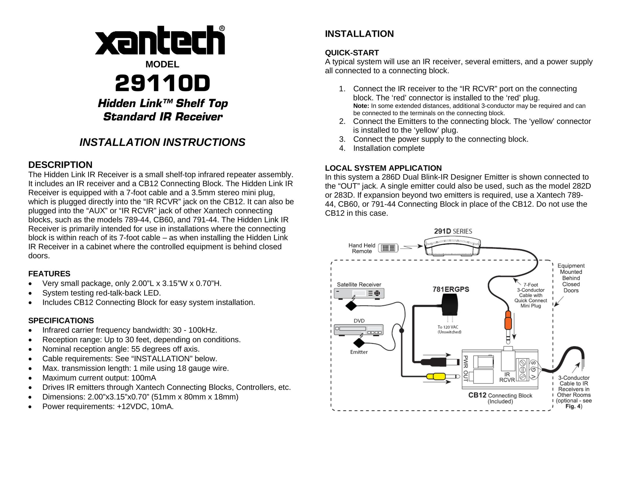 Xantech 29110D Car Stereo System User Manual