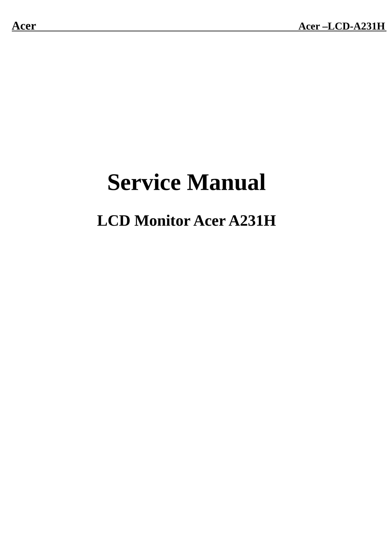 Acer A231H Car Video System User Manual