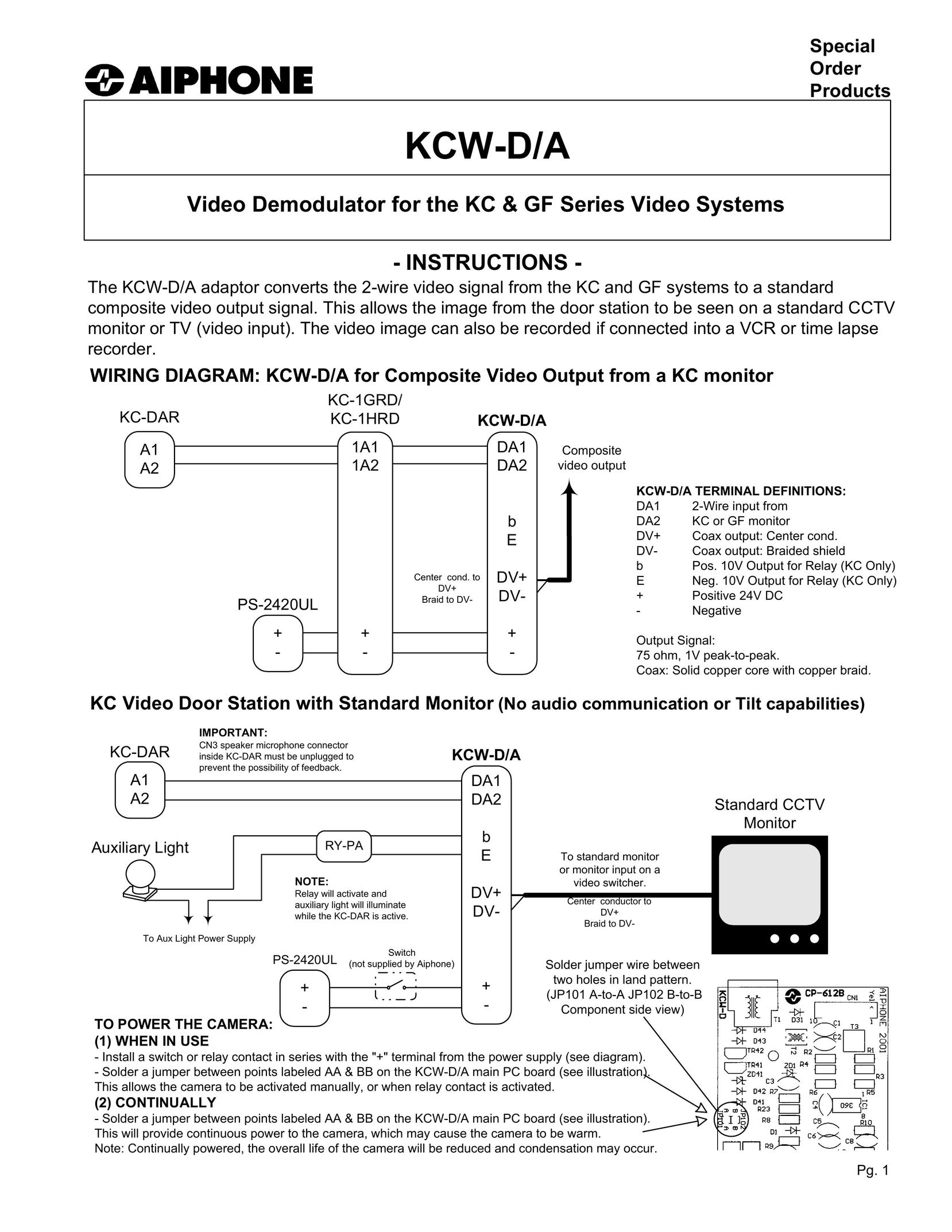 Aiphone KCW-D Car Video System User Manual