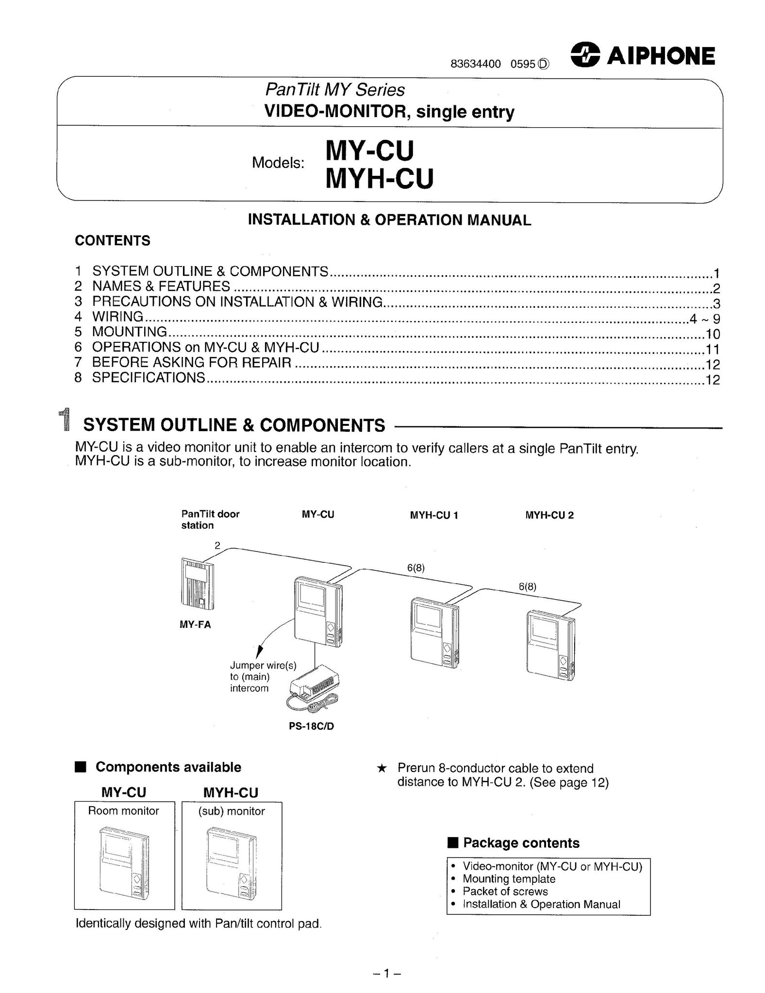 Aiphone MY-CU Car Video System User Manual