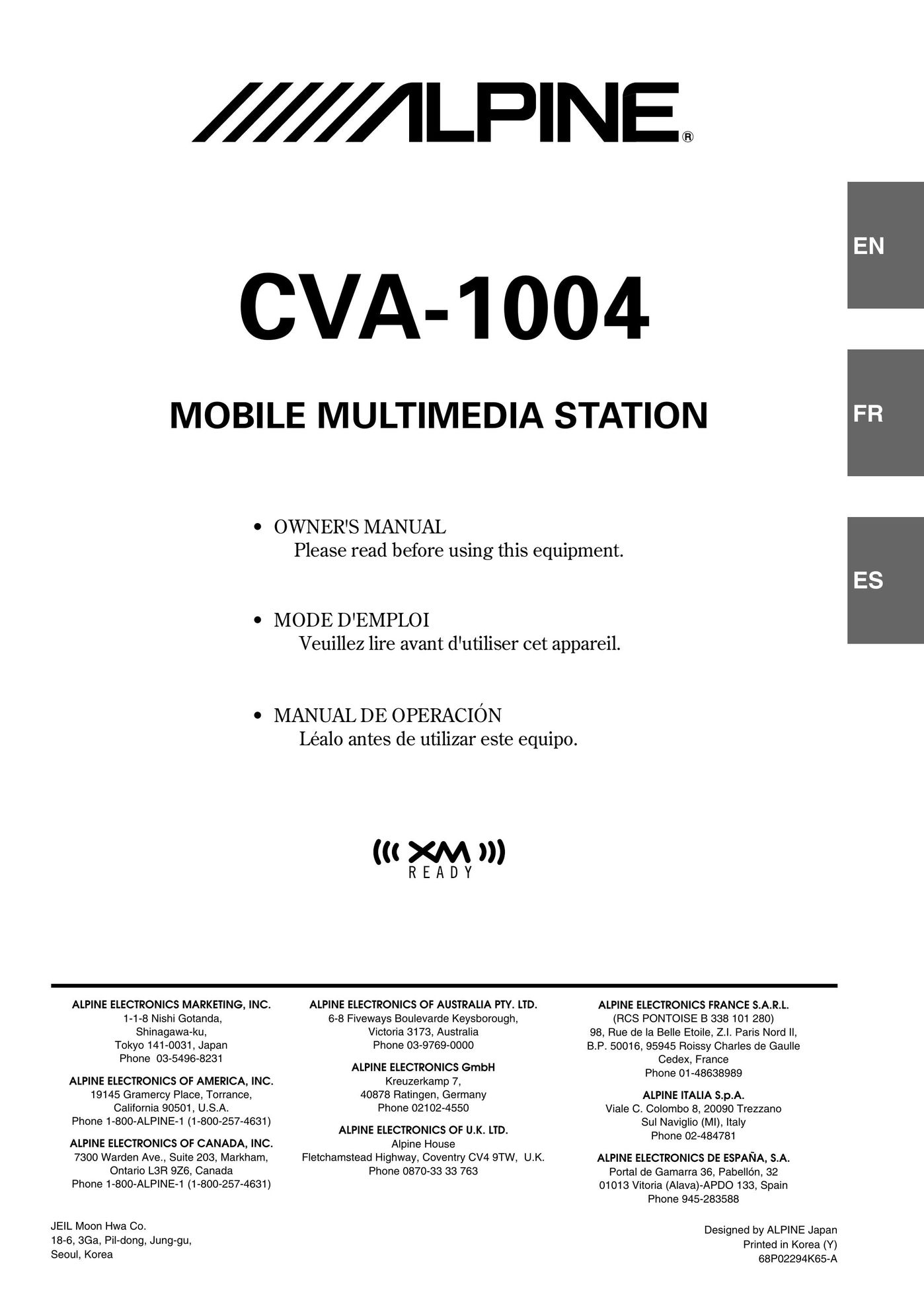 Alpine CVA-1004 Car Video System User Manual