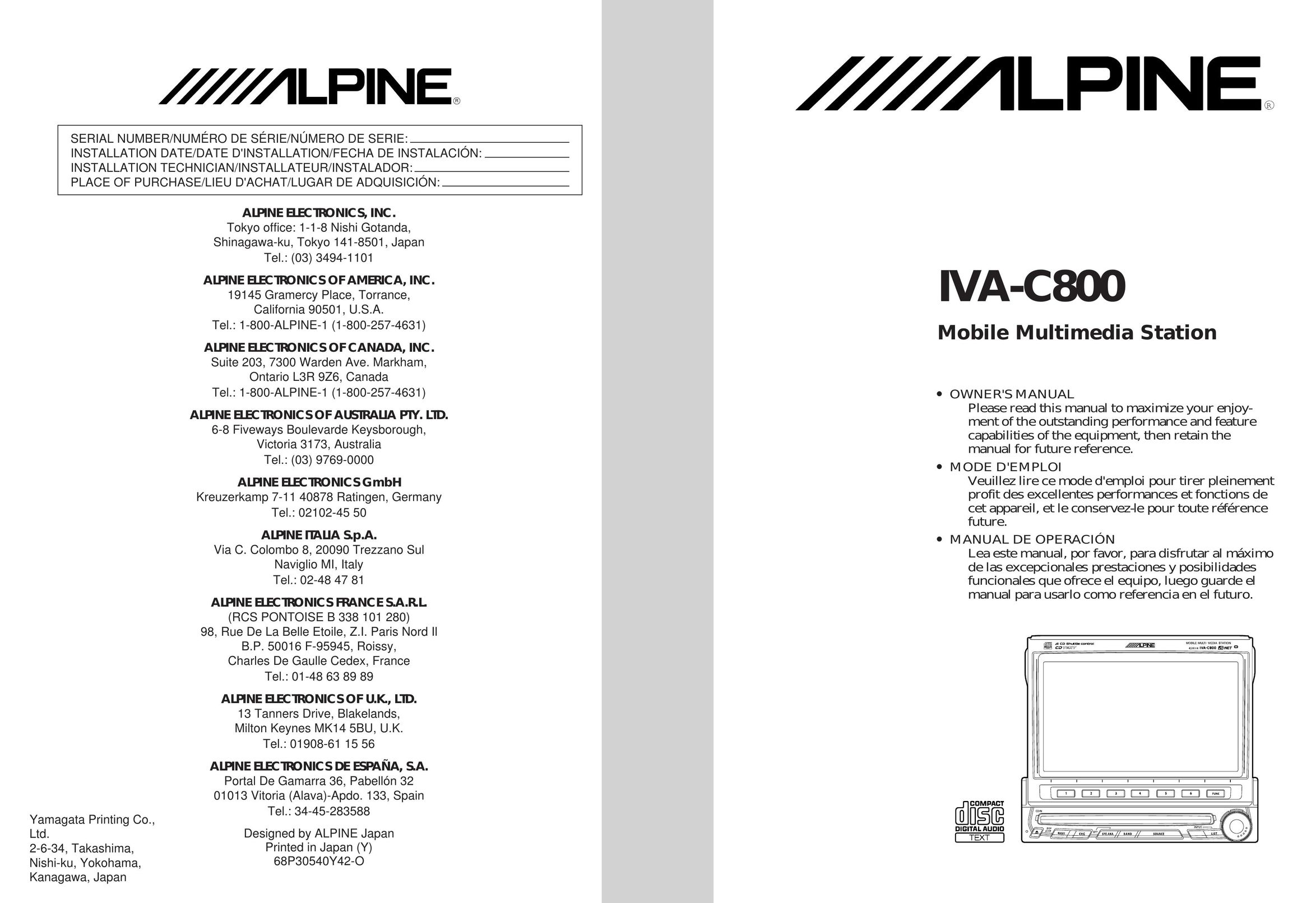 Alpine IVA-C800 Car Video System User Manual