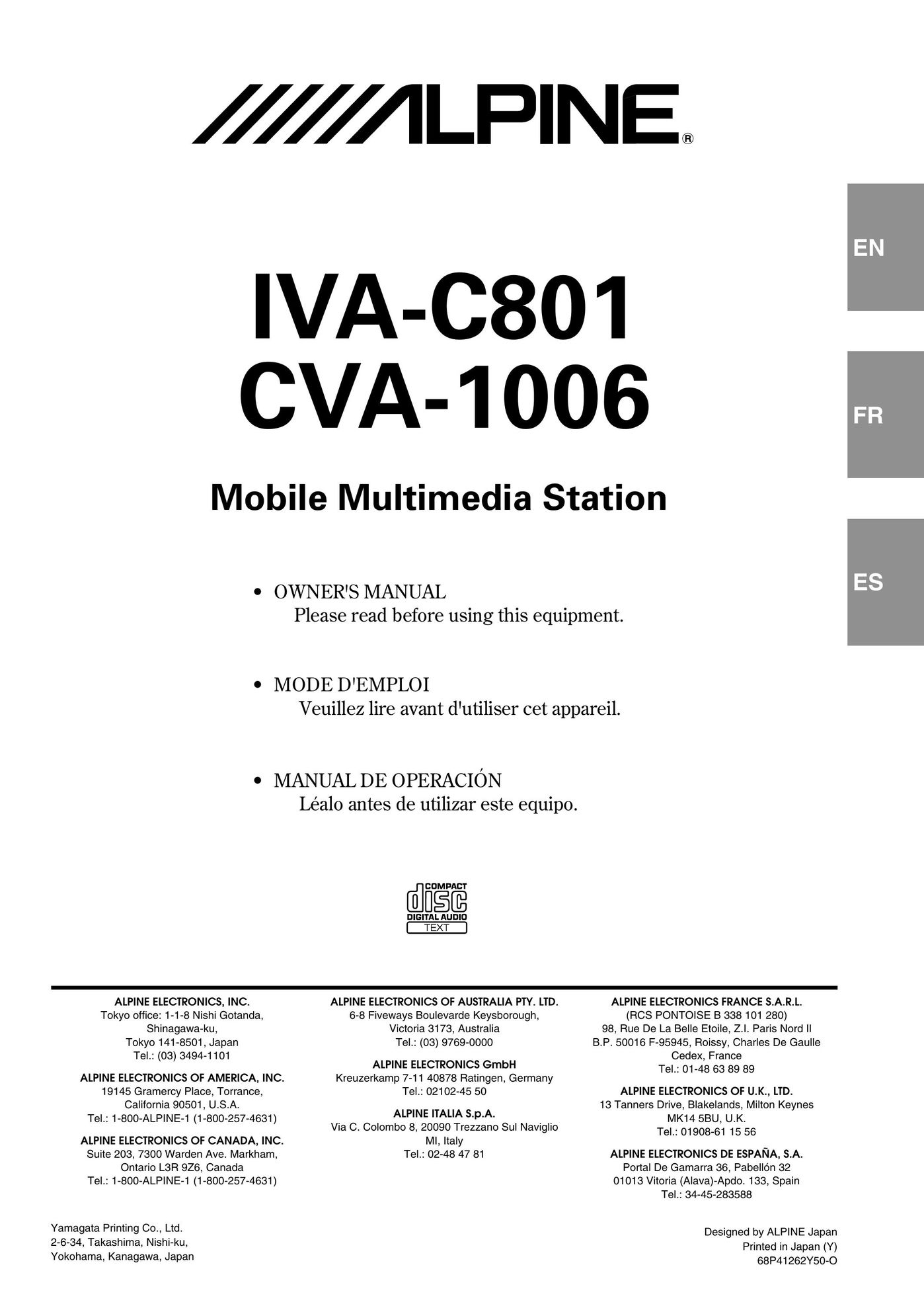 Alpine IVA-C801 Car Video System User Manual