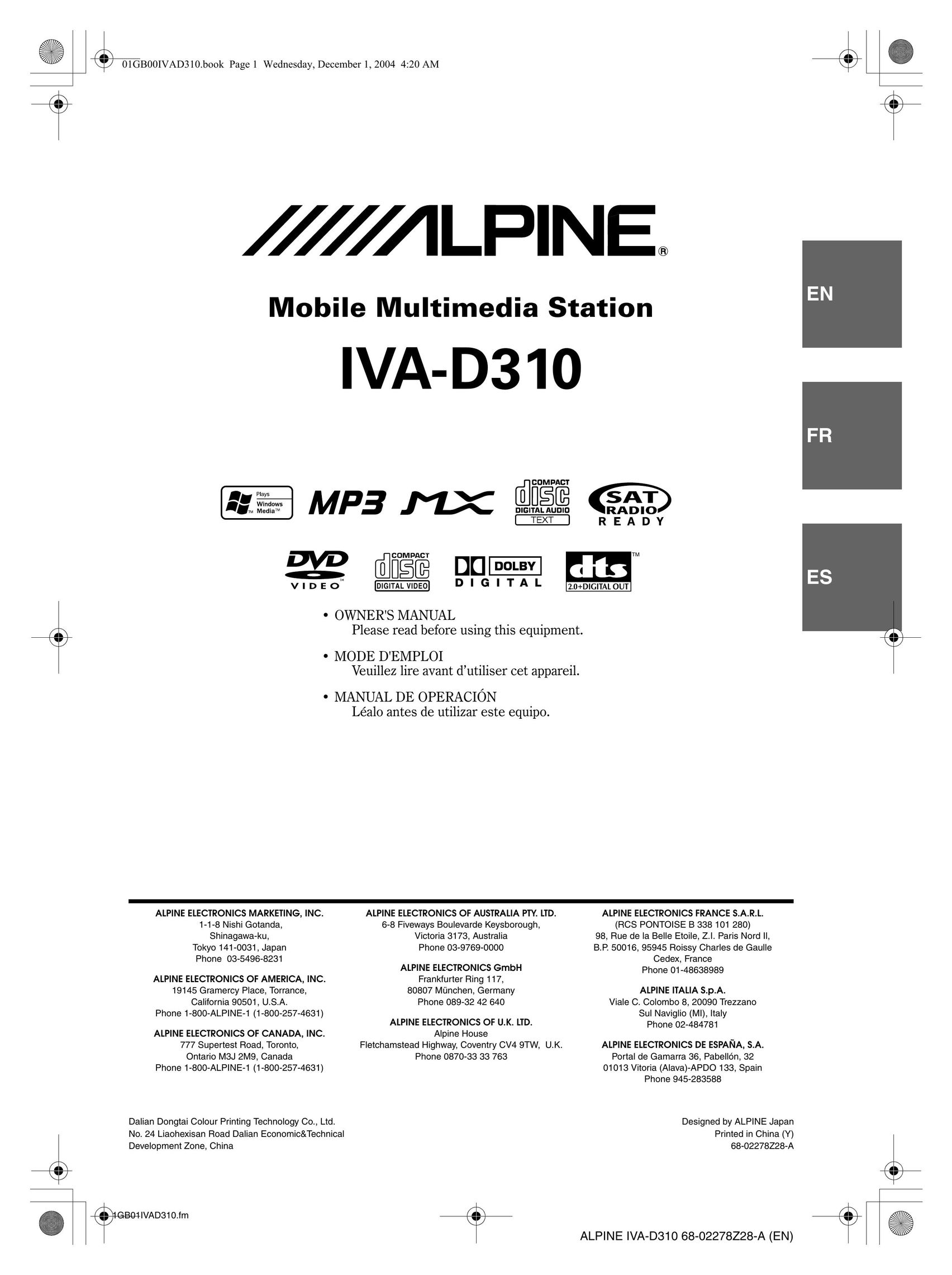 Alpine IVA-D310 Car Video System User Manual