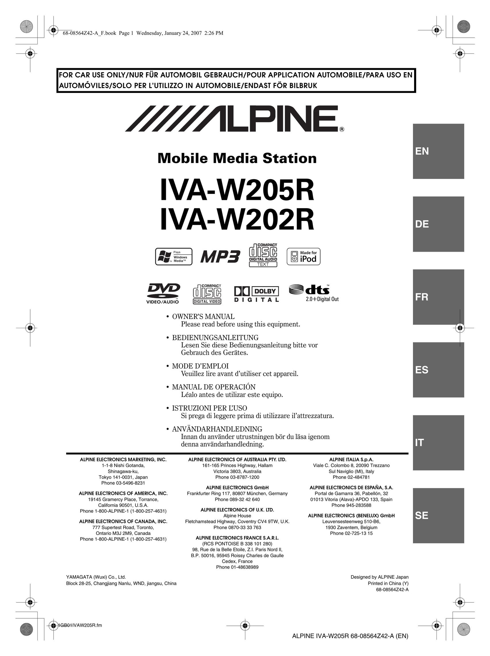 Alpine IVA-W202R Car Video System User Manual