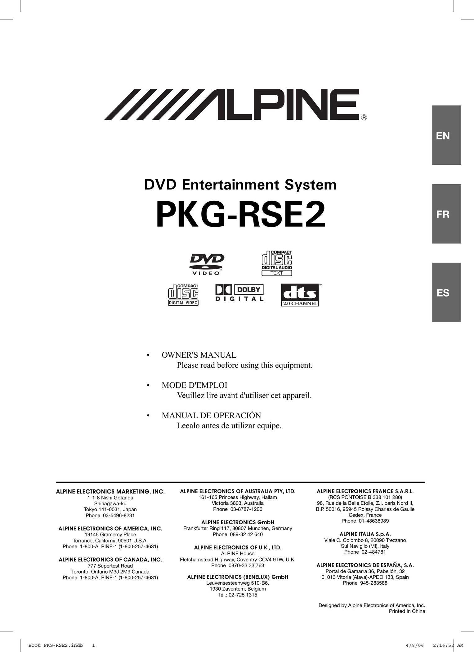 Alpine PKG-RSE2 Car Video System User Manual