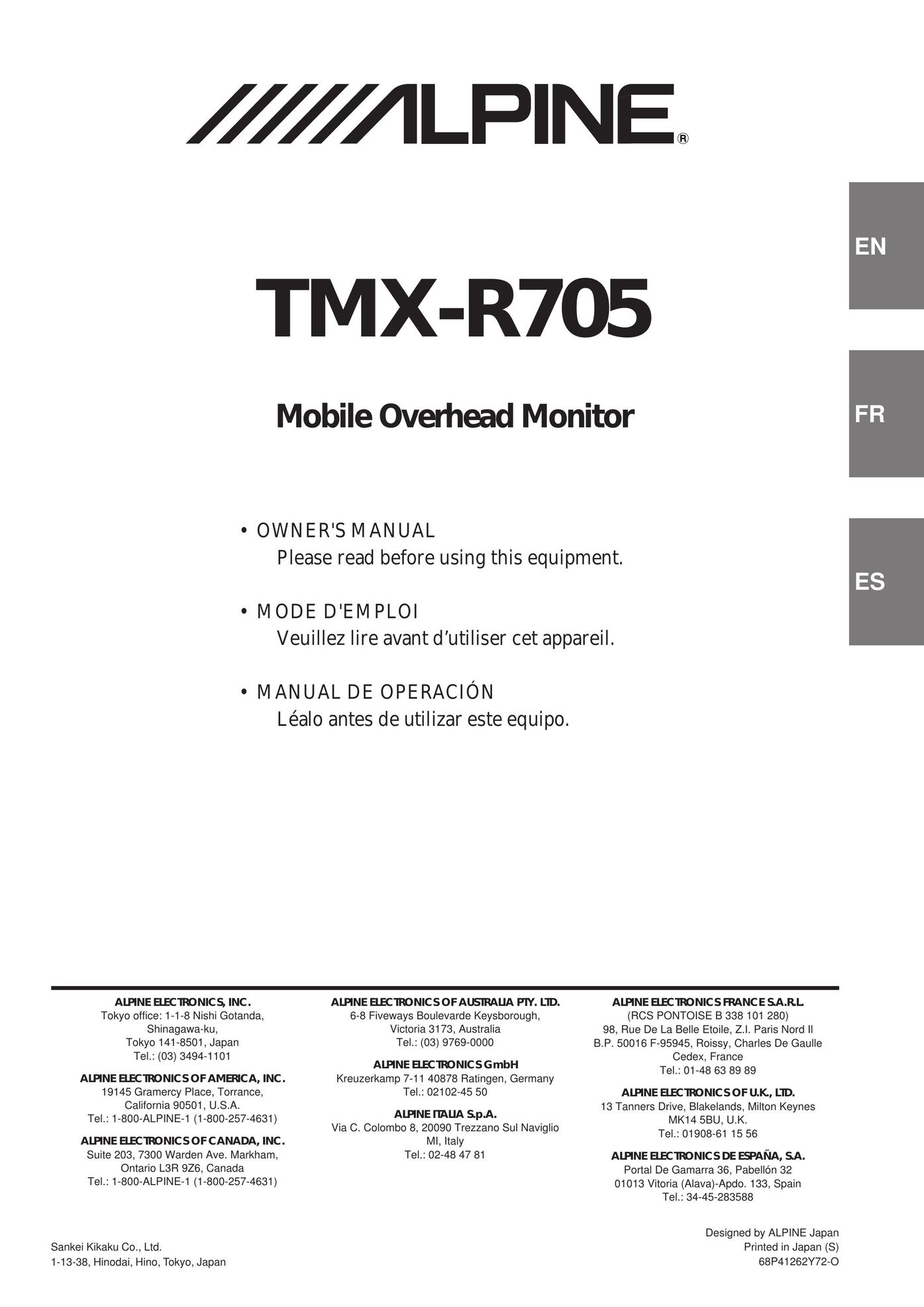Alpine TMX-R705 Car Video System User Manual