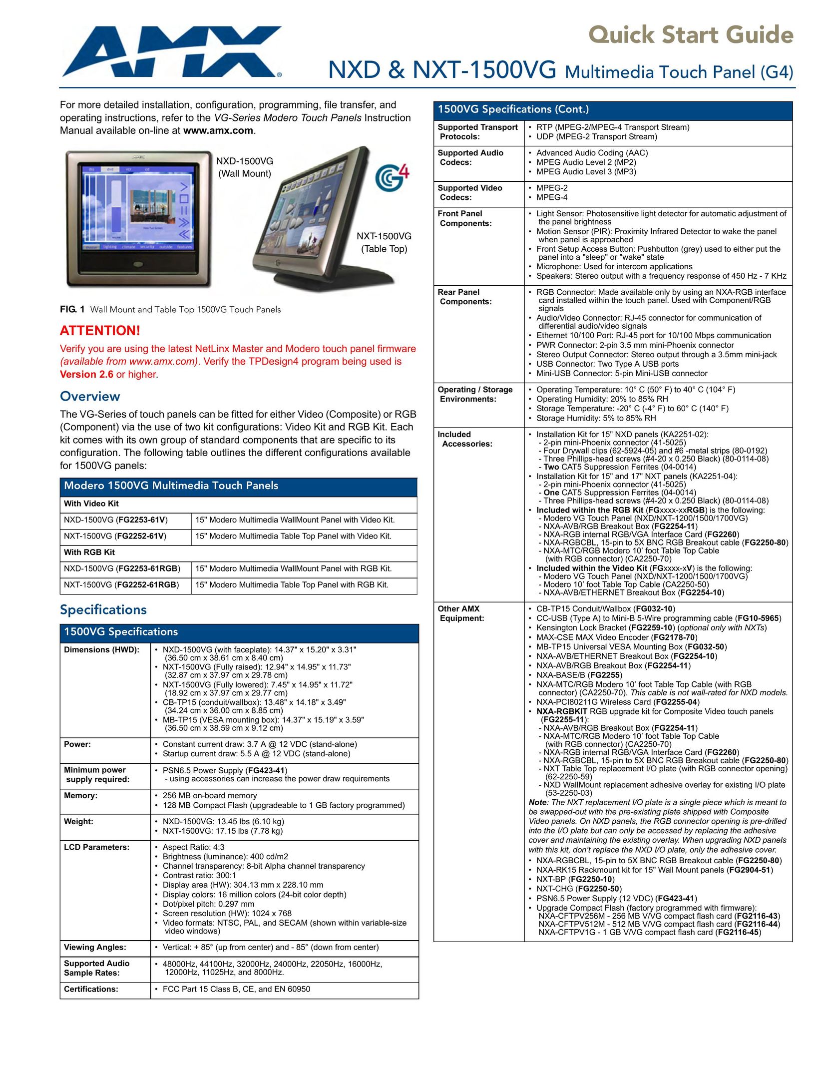 AMX NXT/NXD-1500VG Car Video System User Manual