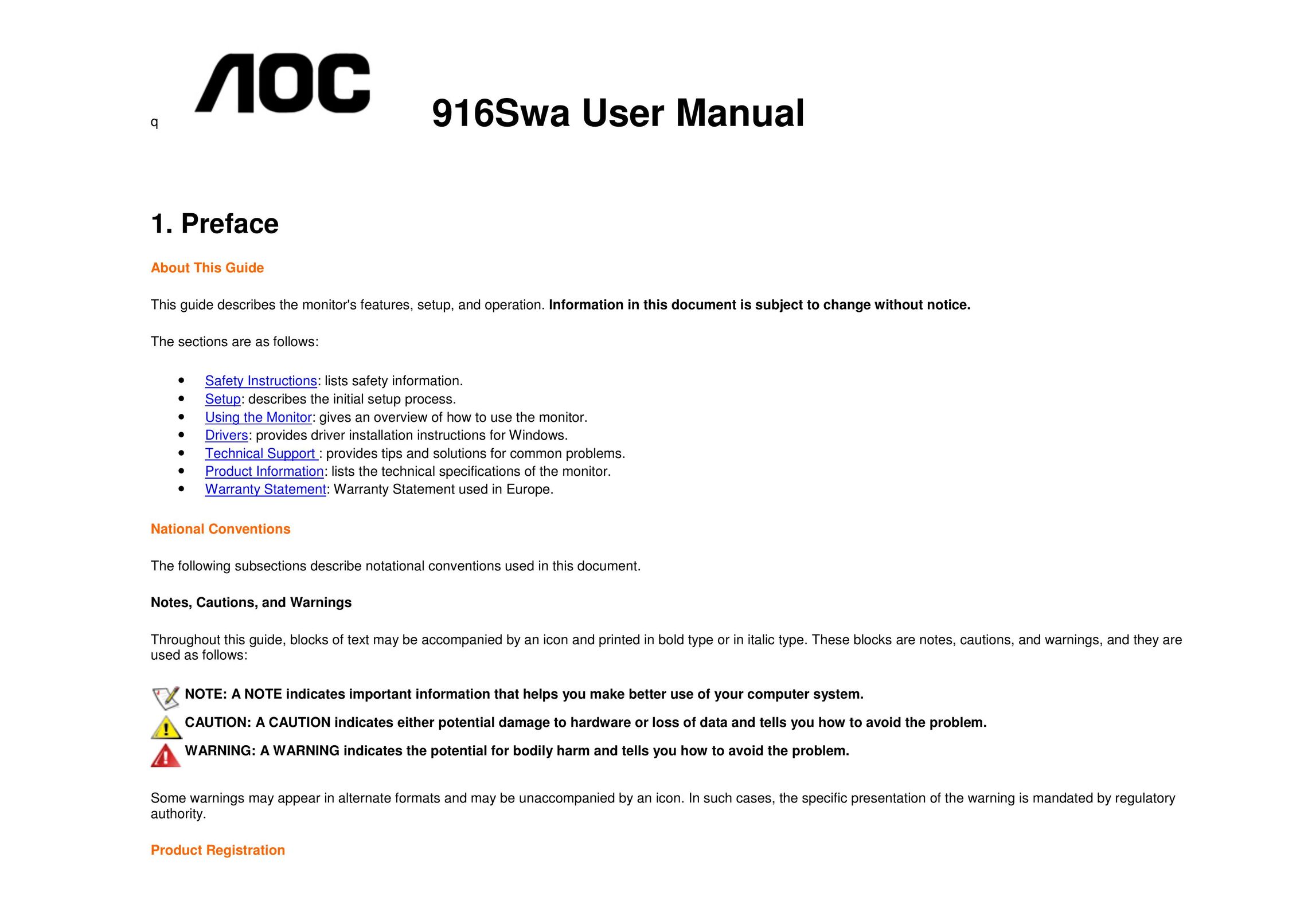 AOC 916Swa Car Video System User Manual