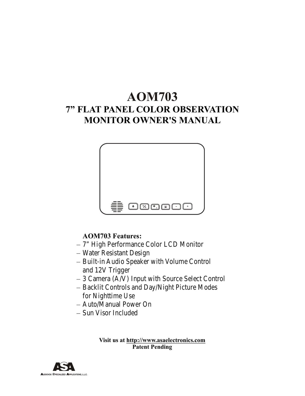 ASA Electronics AOM703 Car Video System User Manual