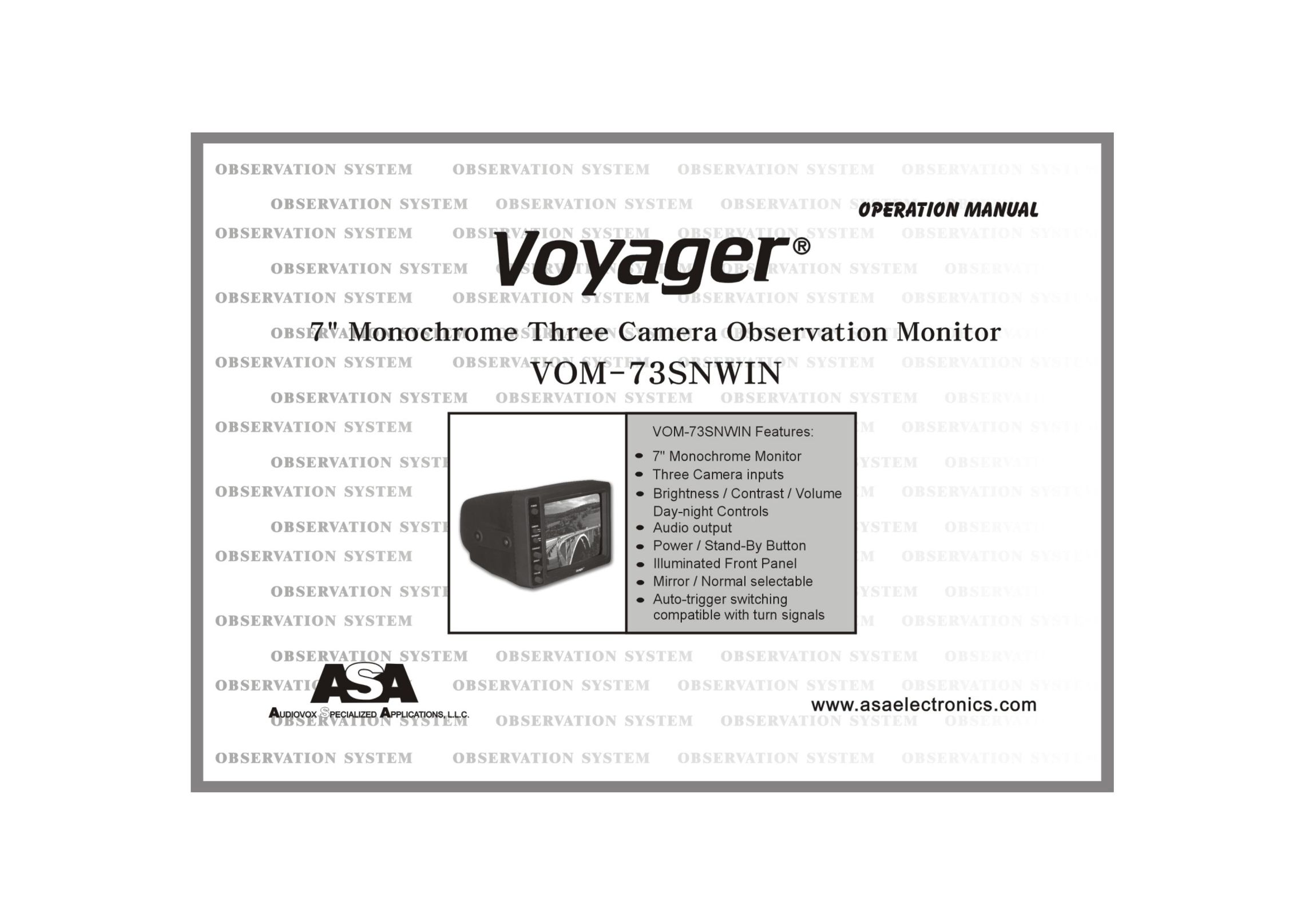 ASA Electronics VOM-73SNWIN Car Video System User Manual