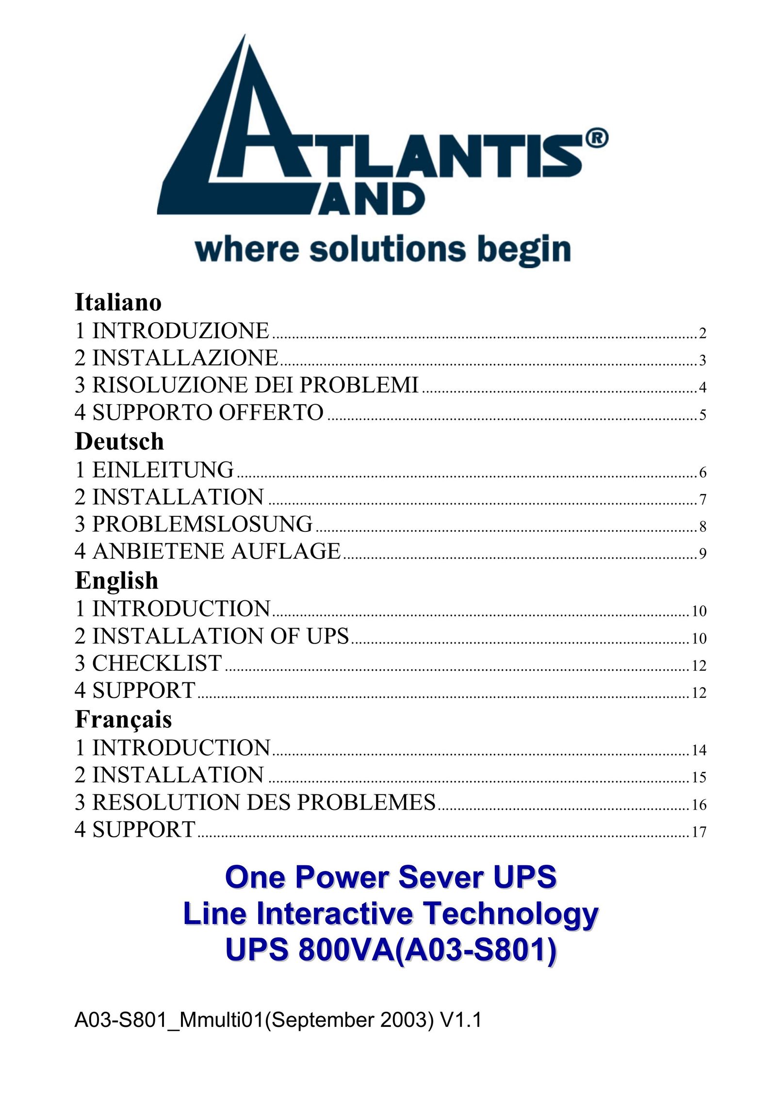 Atlantis Land A03-S801 Car Video System User Manual