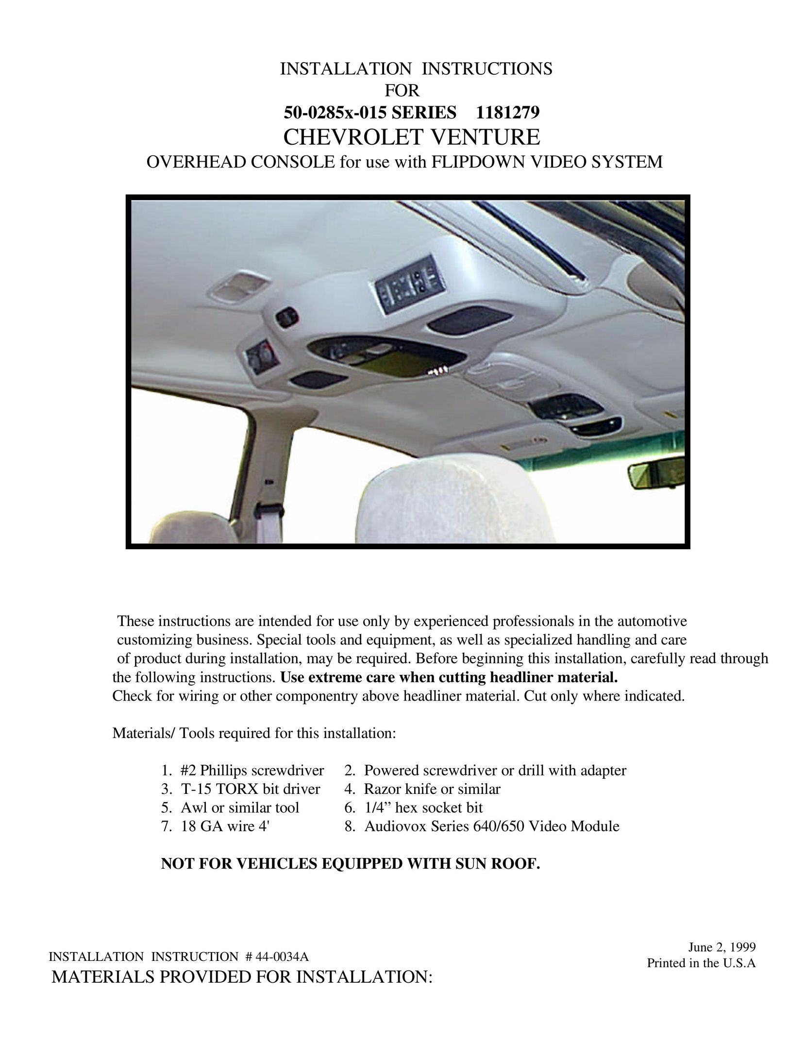 Audiovox 1181279 Car Video System User Manual