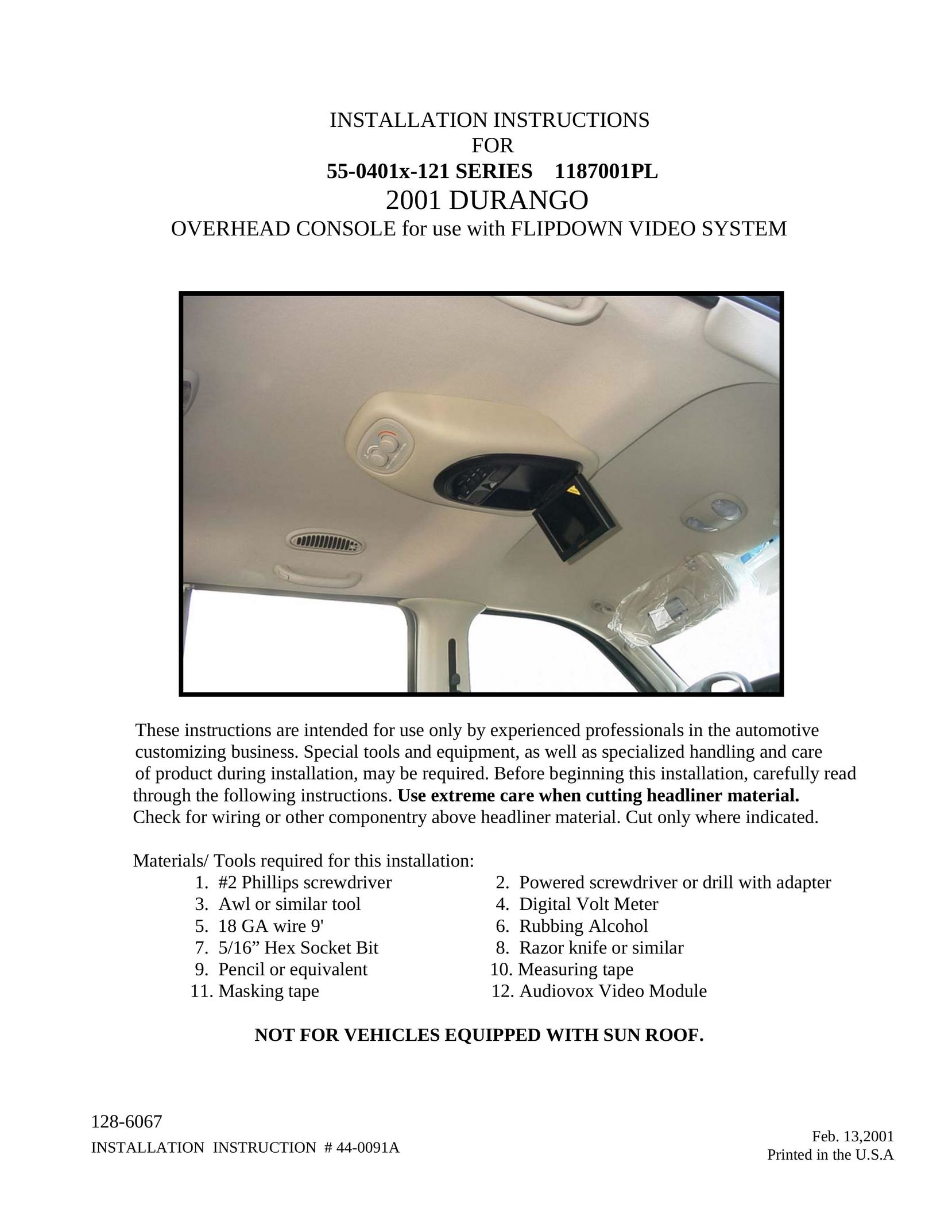 Audiovox 1187001PL Car Video System User Manual