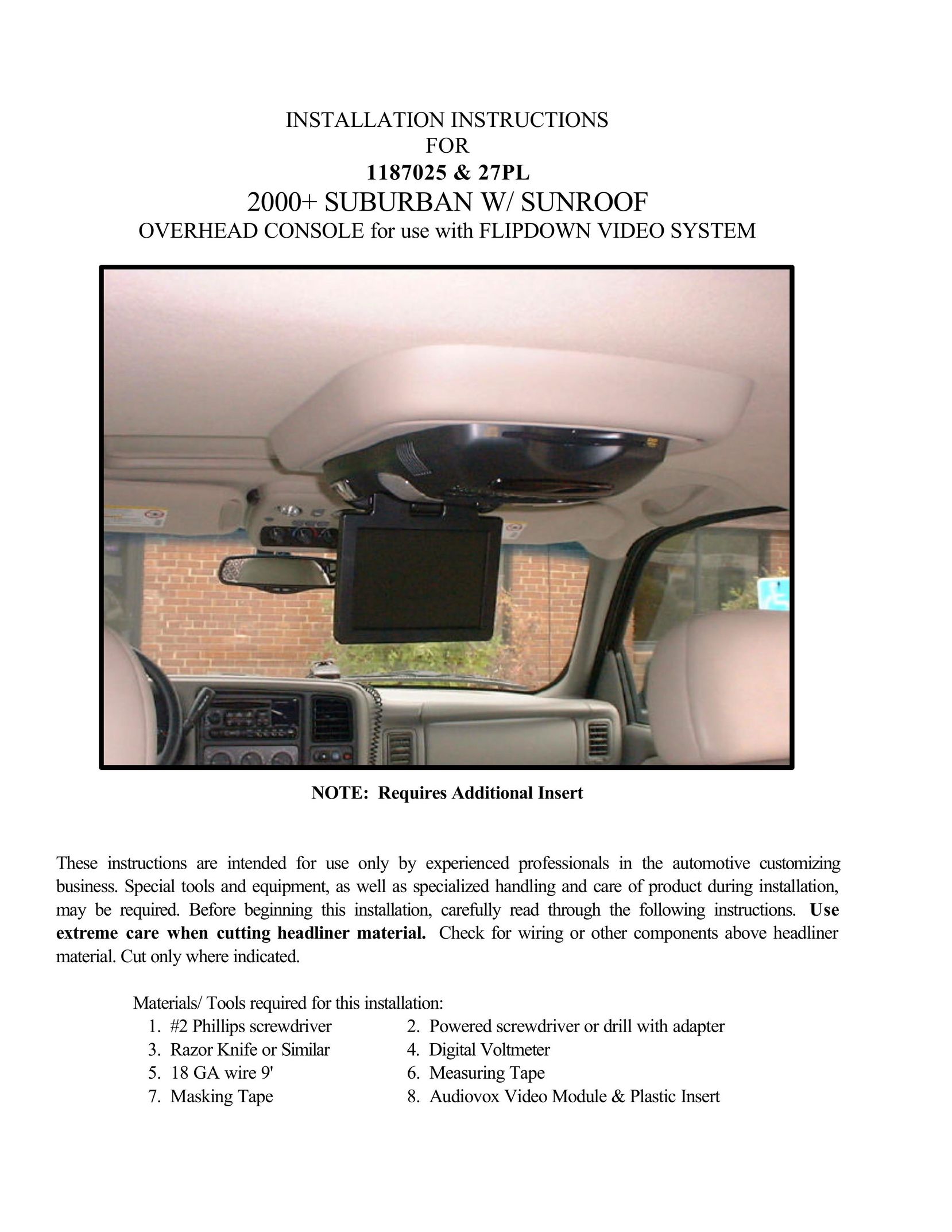 Audiovox 1187025 Car Video System User Manual