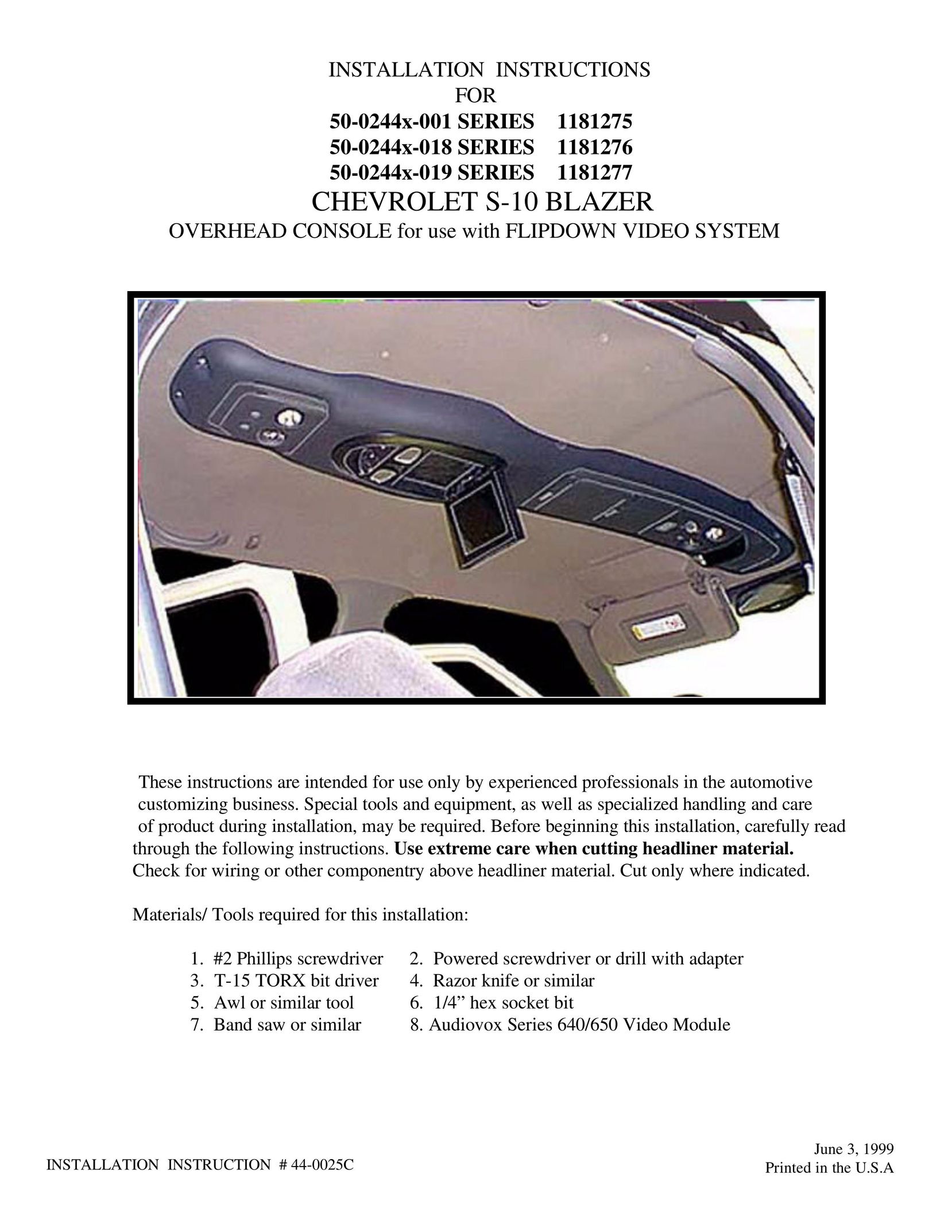 Audiovox 50-0244x-019 SERIES Car Video System User Manual