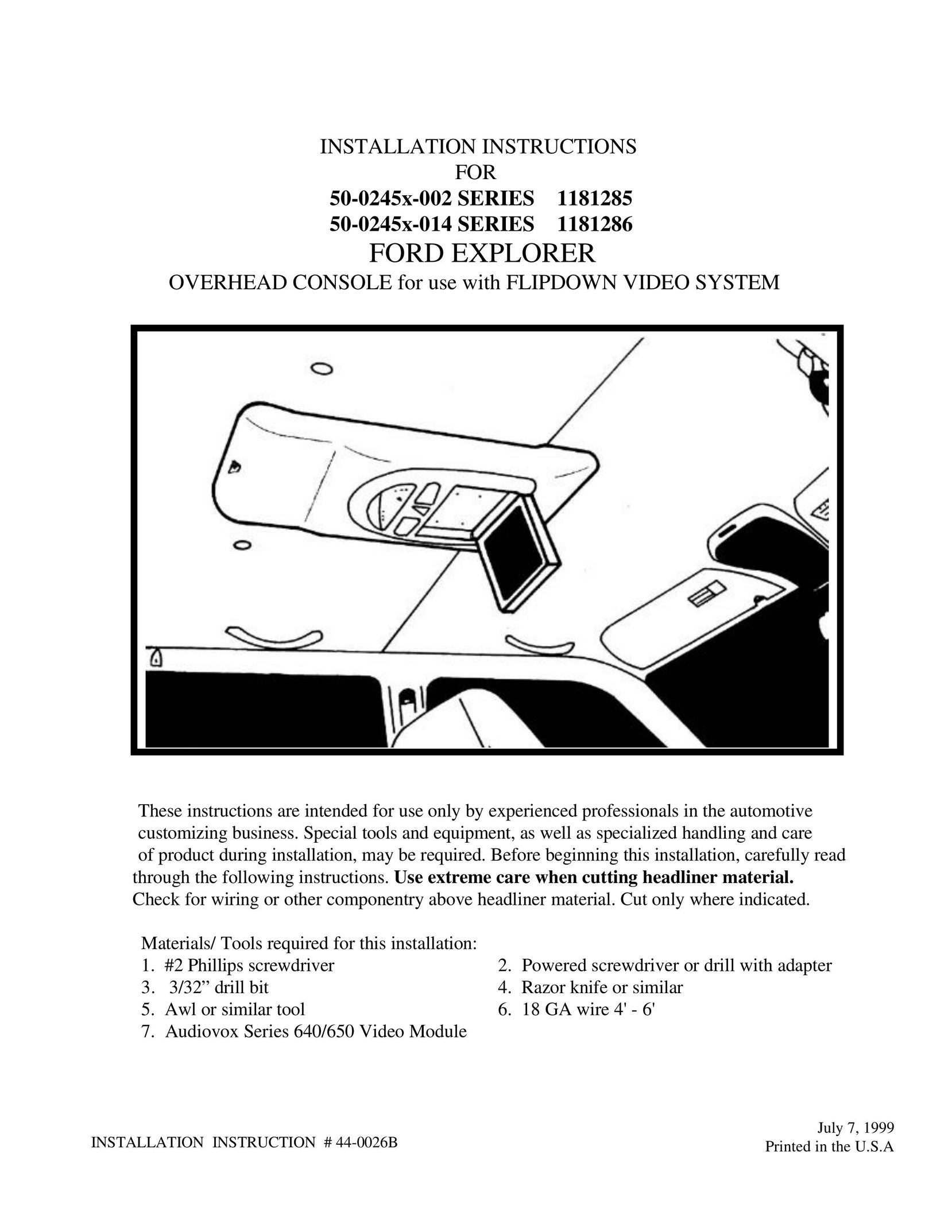 Audiovox 50-0245x-002 SERIES Car Video System User Manual