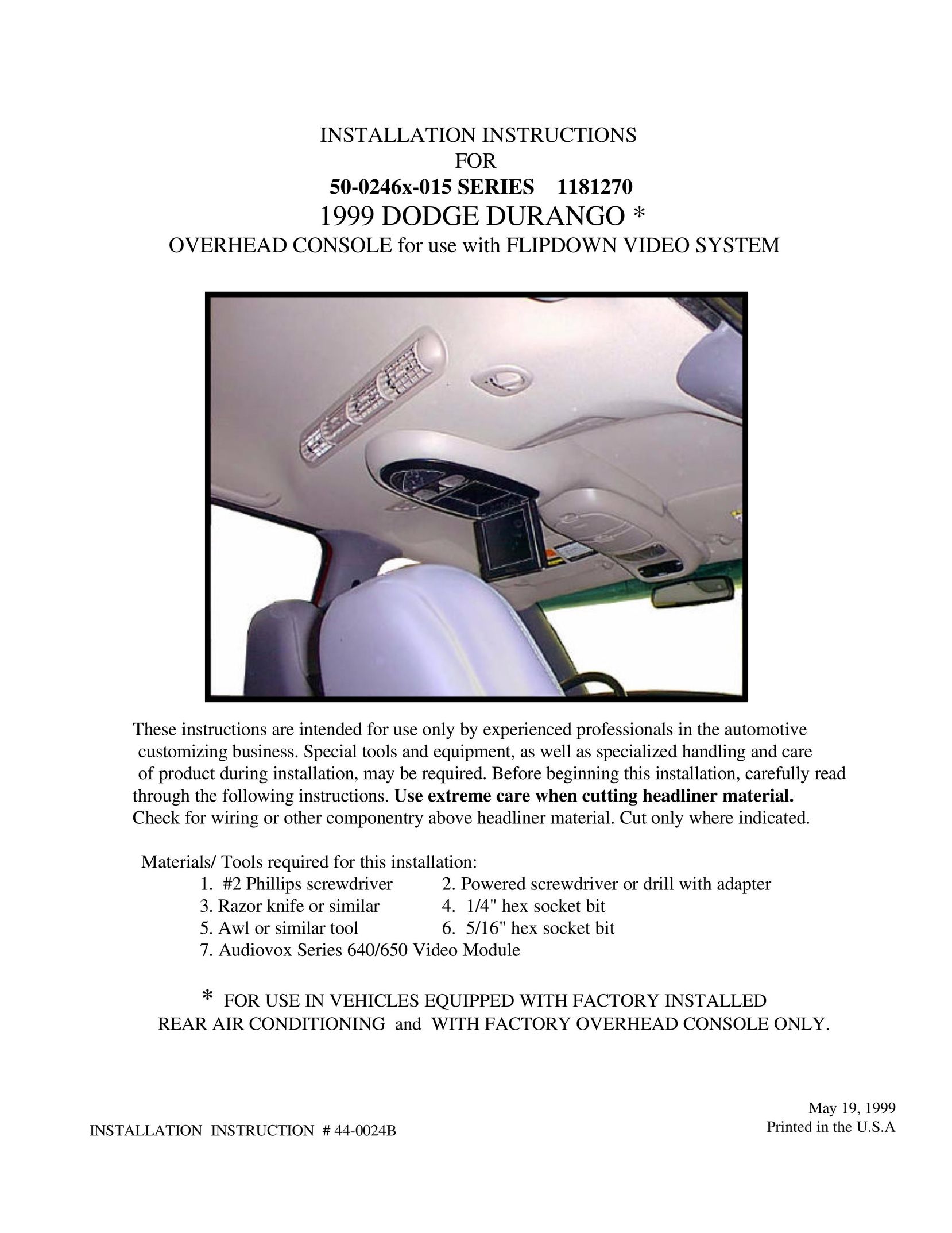 Audiovox 50-0246x-015 Series Car Video System User Manual
