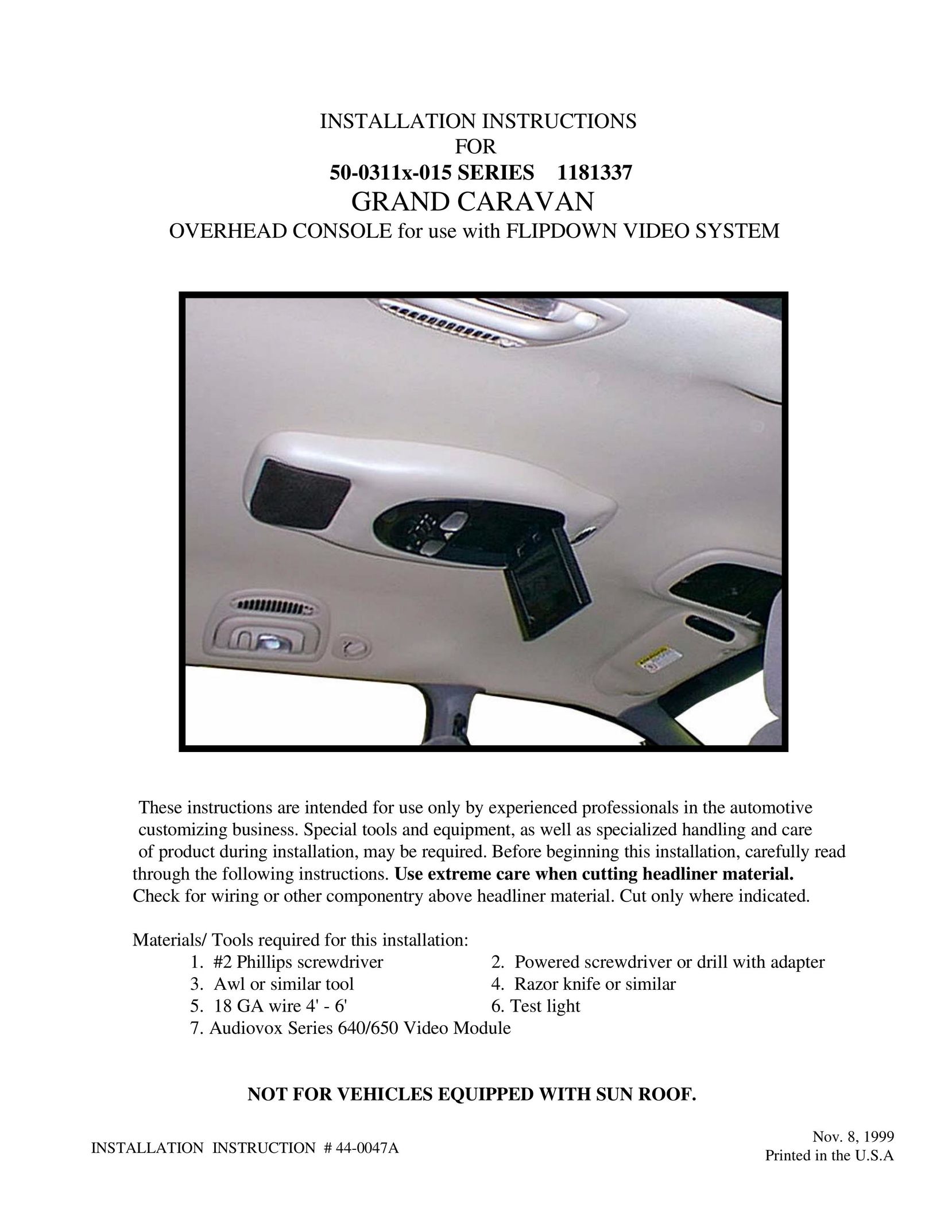 Audiovox 50-0311x-015 Series Car Video System User Manual