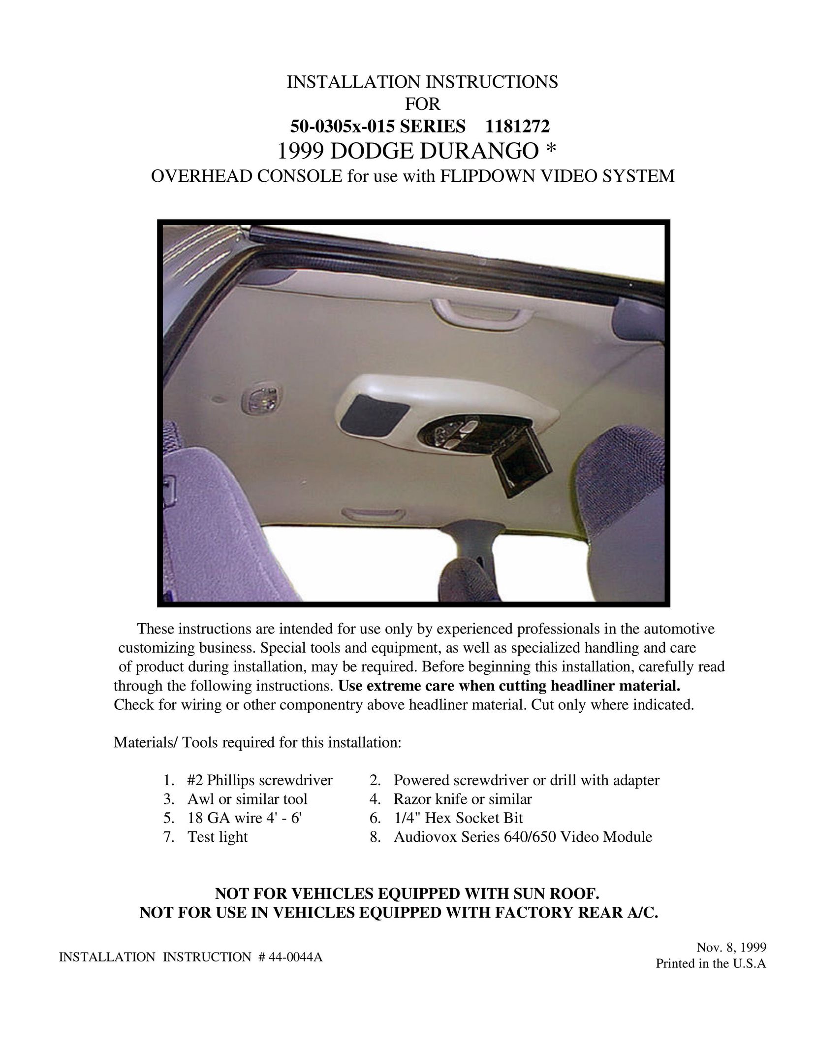 Audiovox 640 Car Video System User Manual