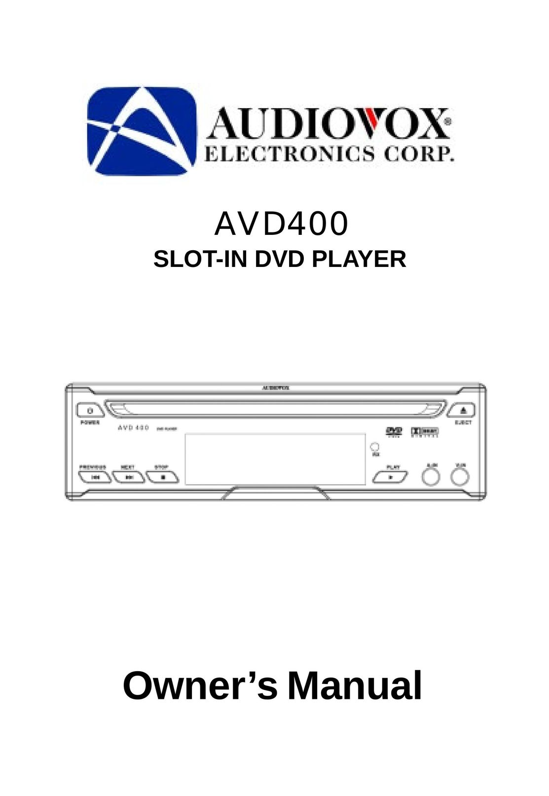 Audiovox AVD400 Car Video System User Manual