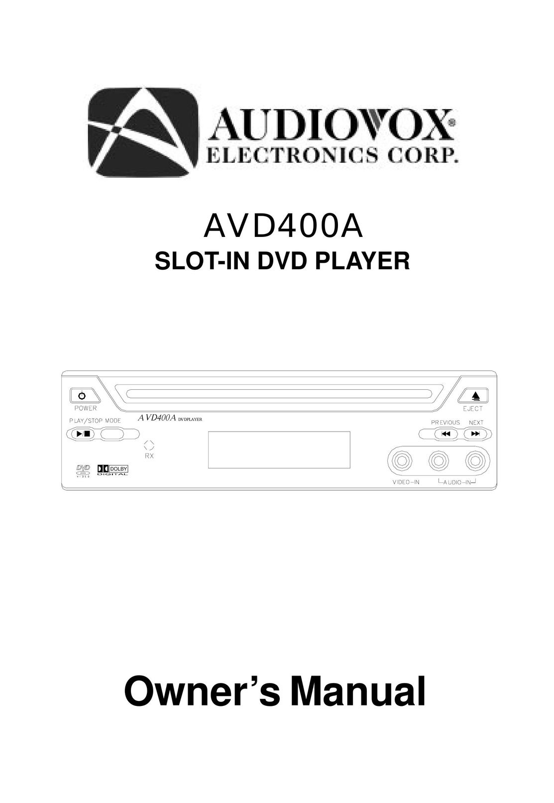 Audiovox AVD400A Car Video System User Manual