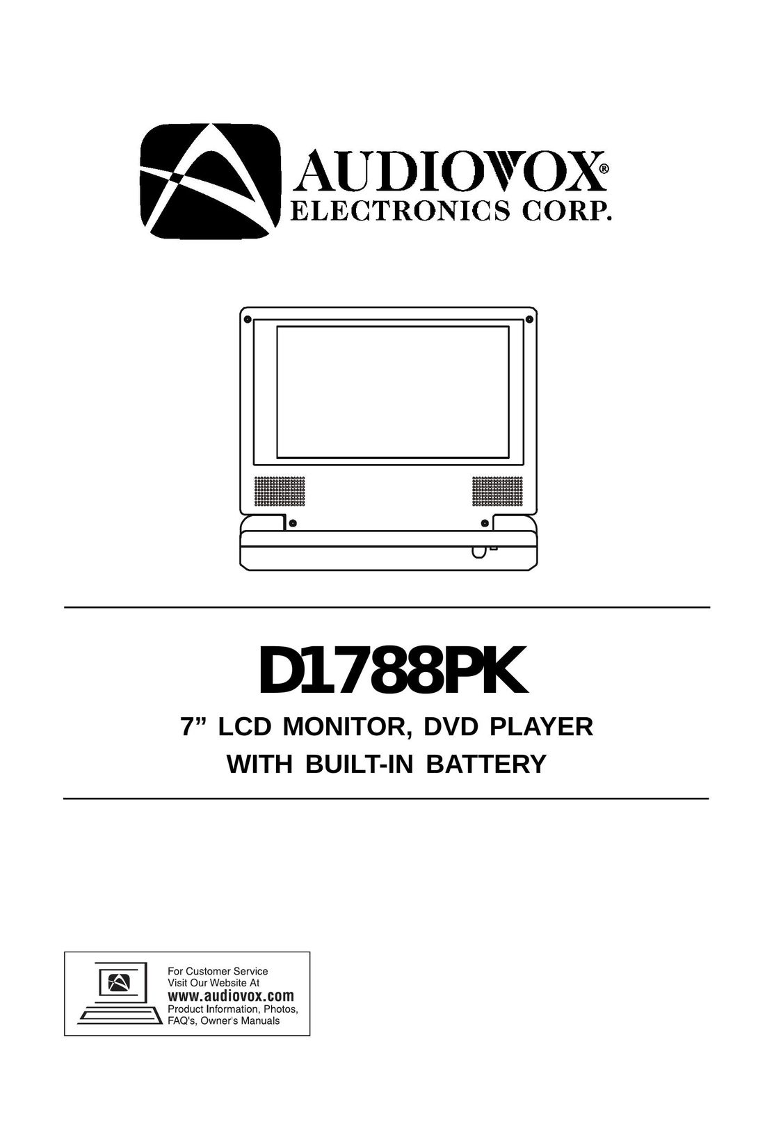 Audiovox D1788PK Car Video System User Manual