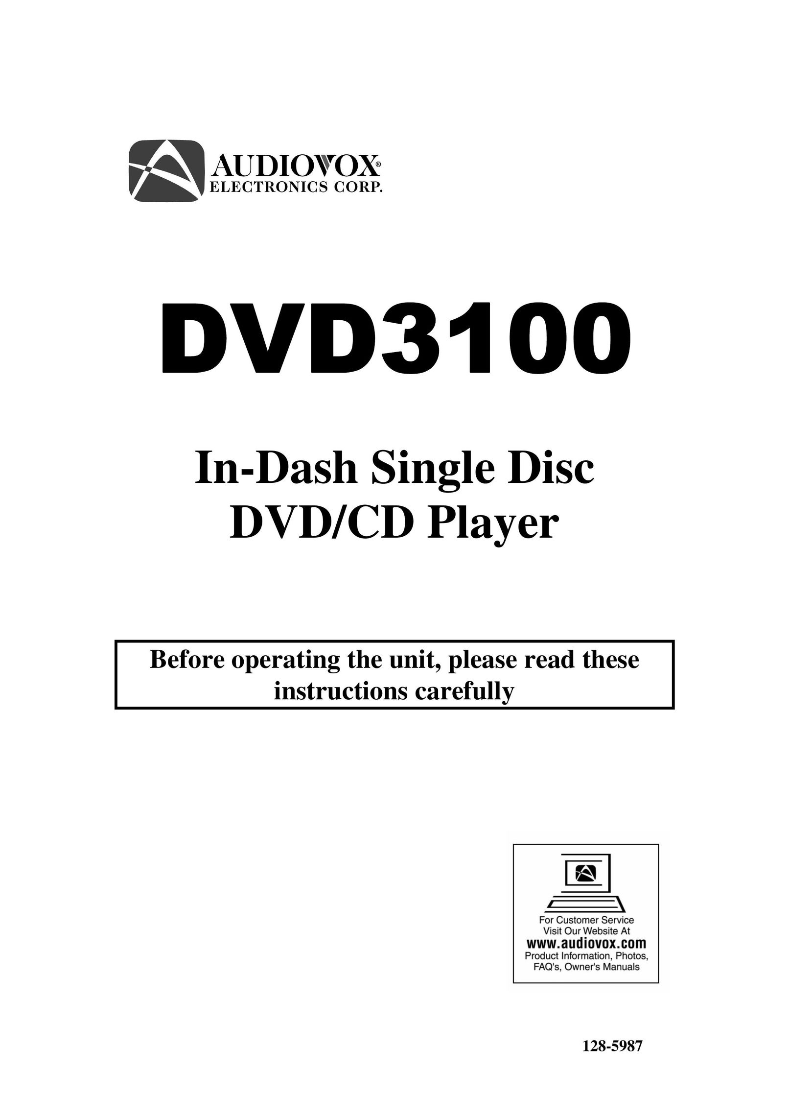 Audiovox Dvd3100 Car Video System User Manual