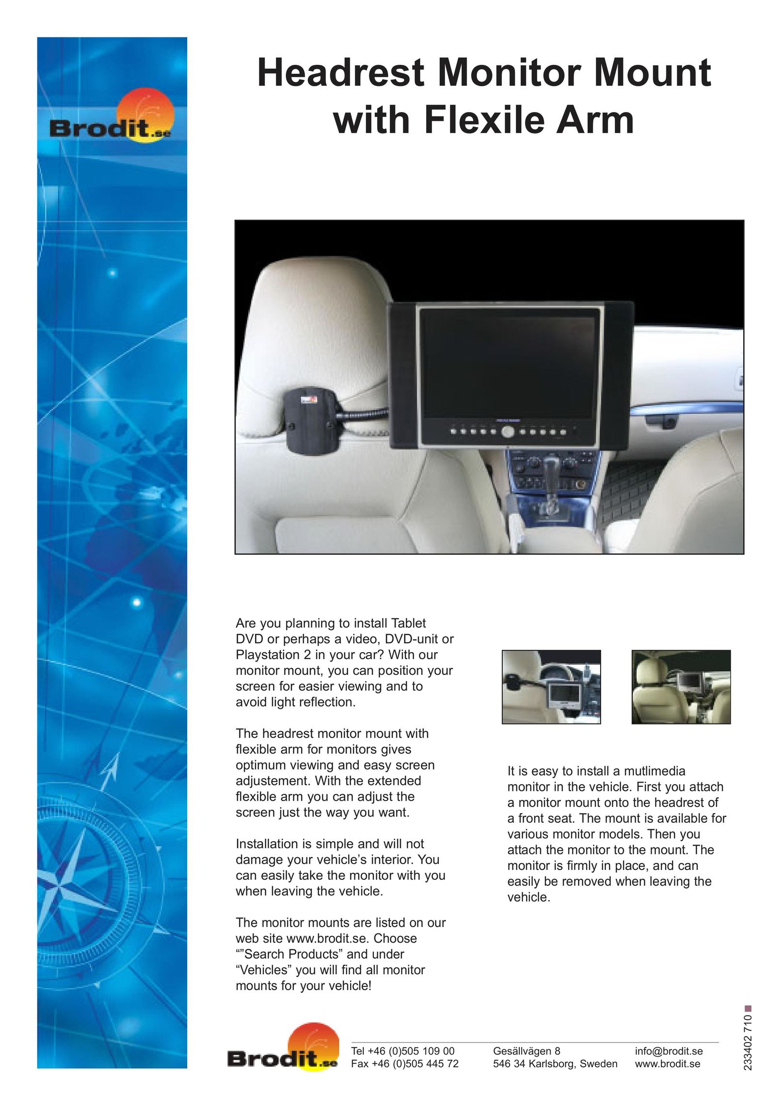 Brodit Headrest Monitor Car Video System User Manual