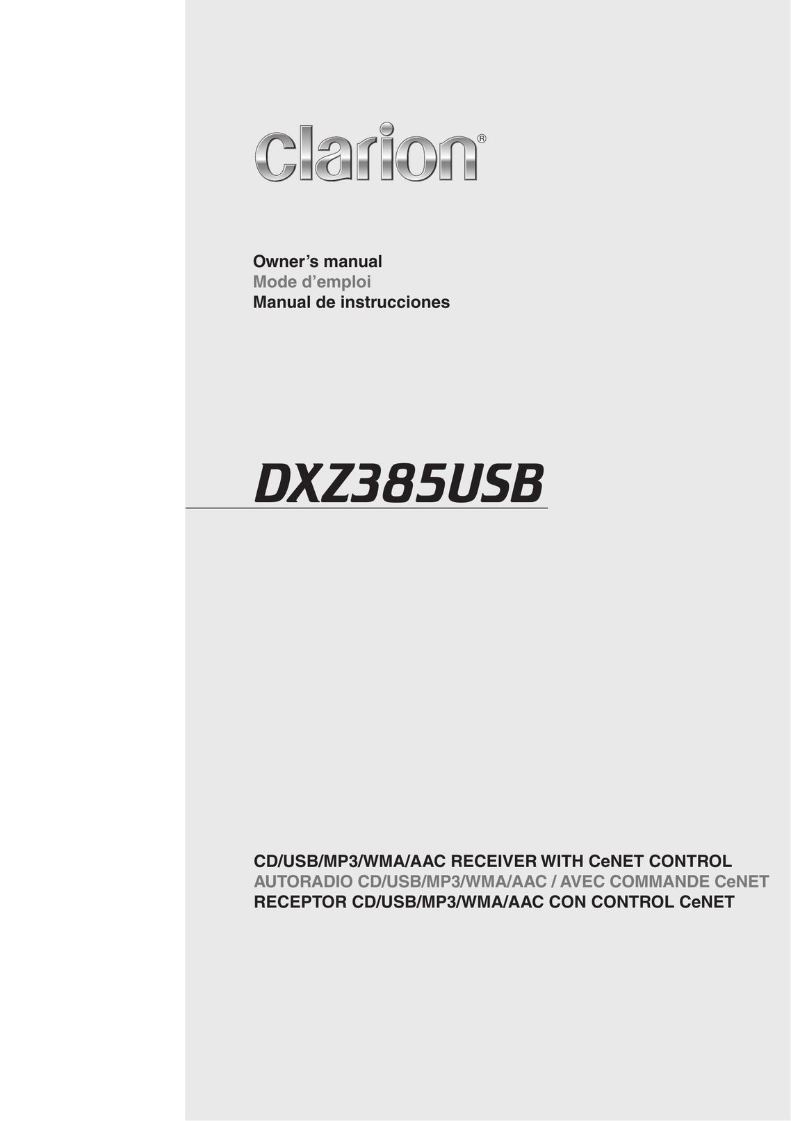 Clarion DXZ385USB Car Video System User Manual
