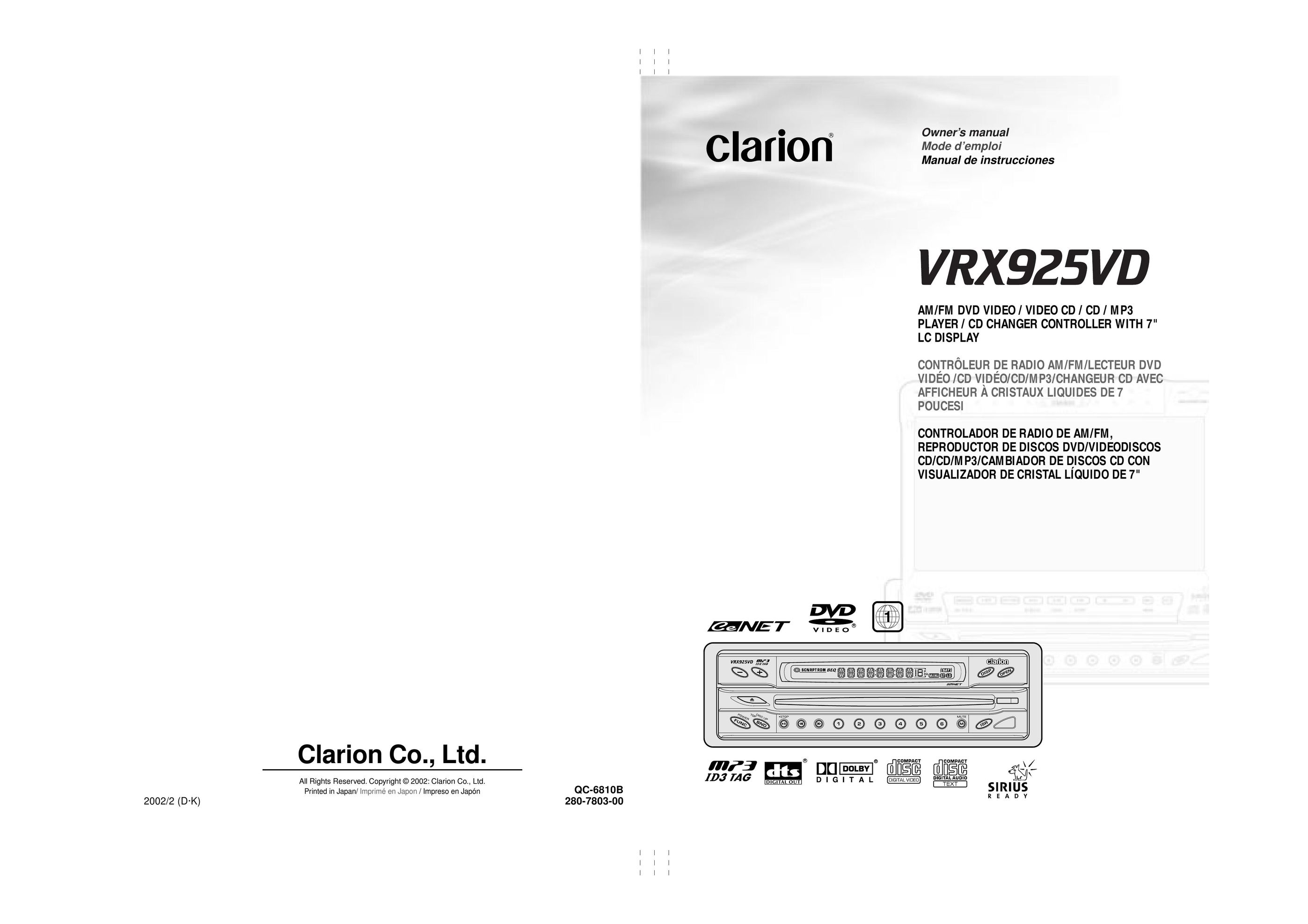 Clarion VRX925VD Car Video System User Manual