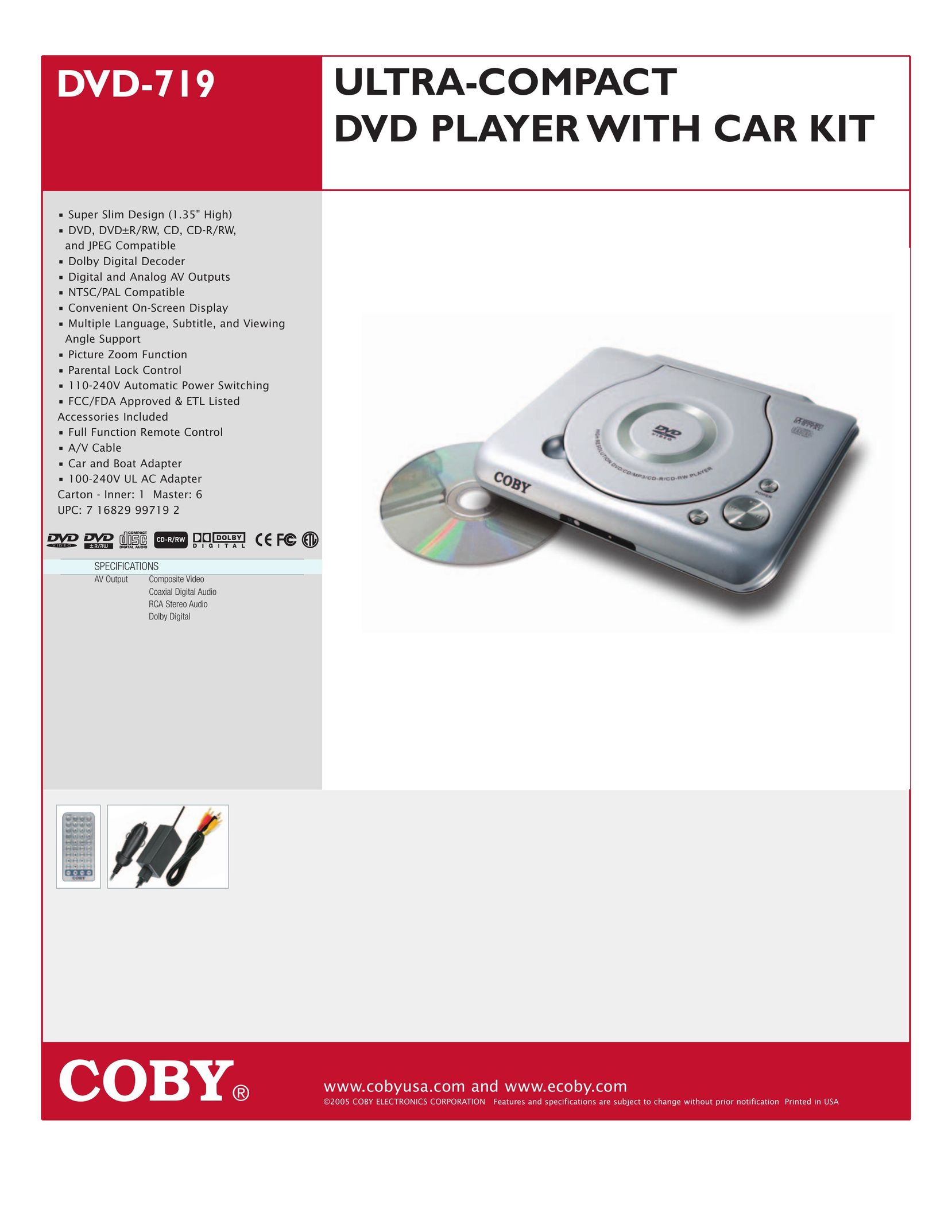 COBY electronic DVD-719 Car Video System User Manual