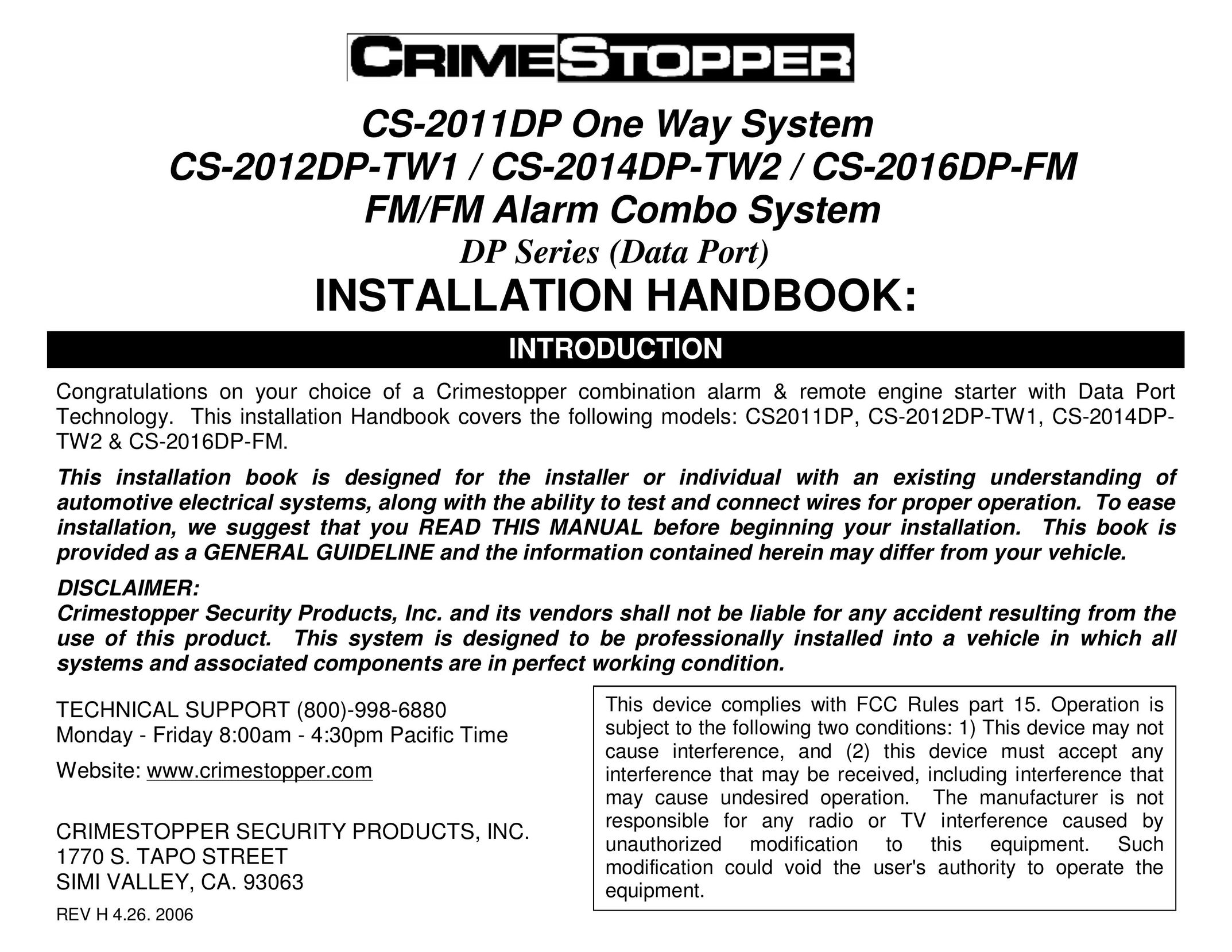 Crimestopper Security Products CS2016 Dpfm Car Video System User Manual