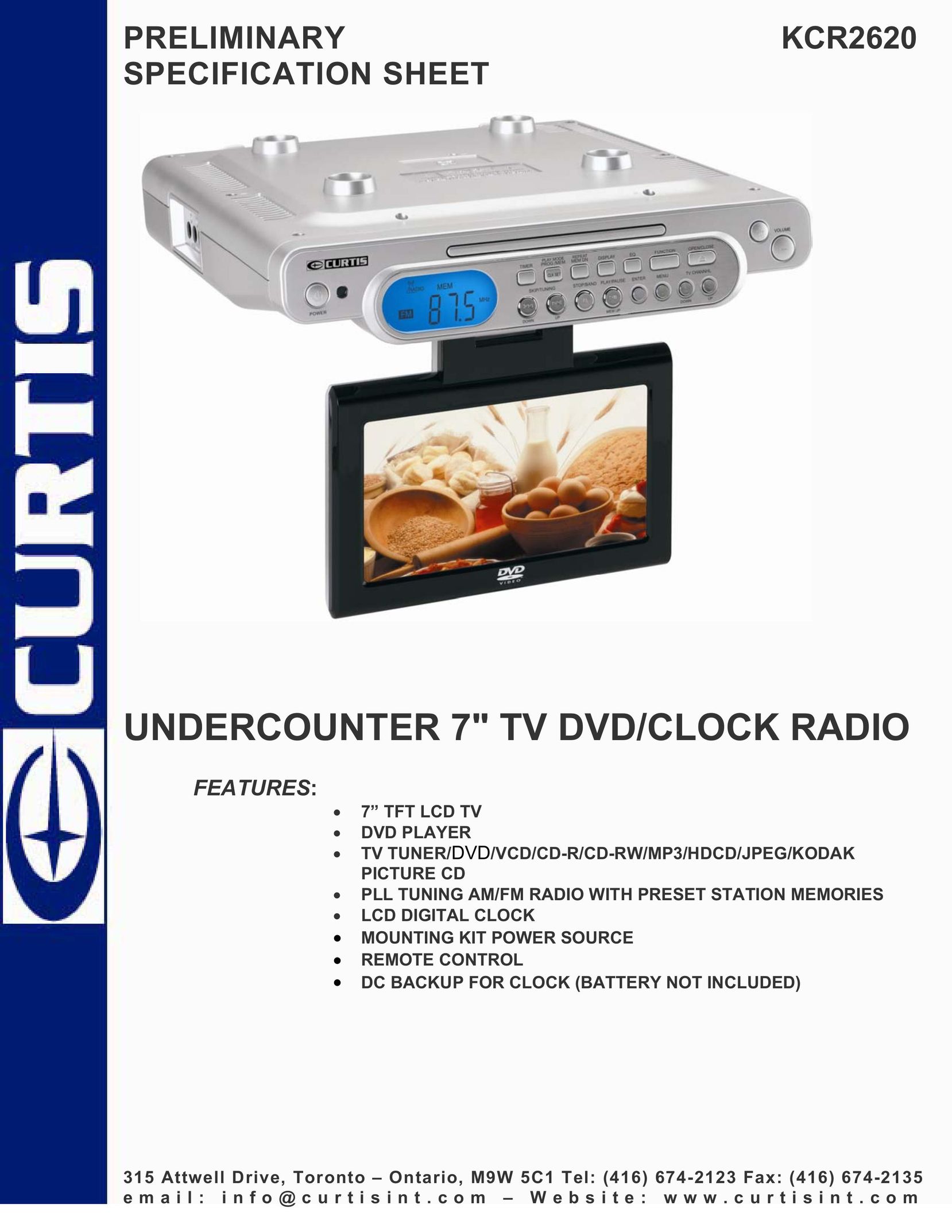 Curtis KCR2620 Car Video System User Manual