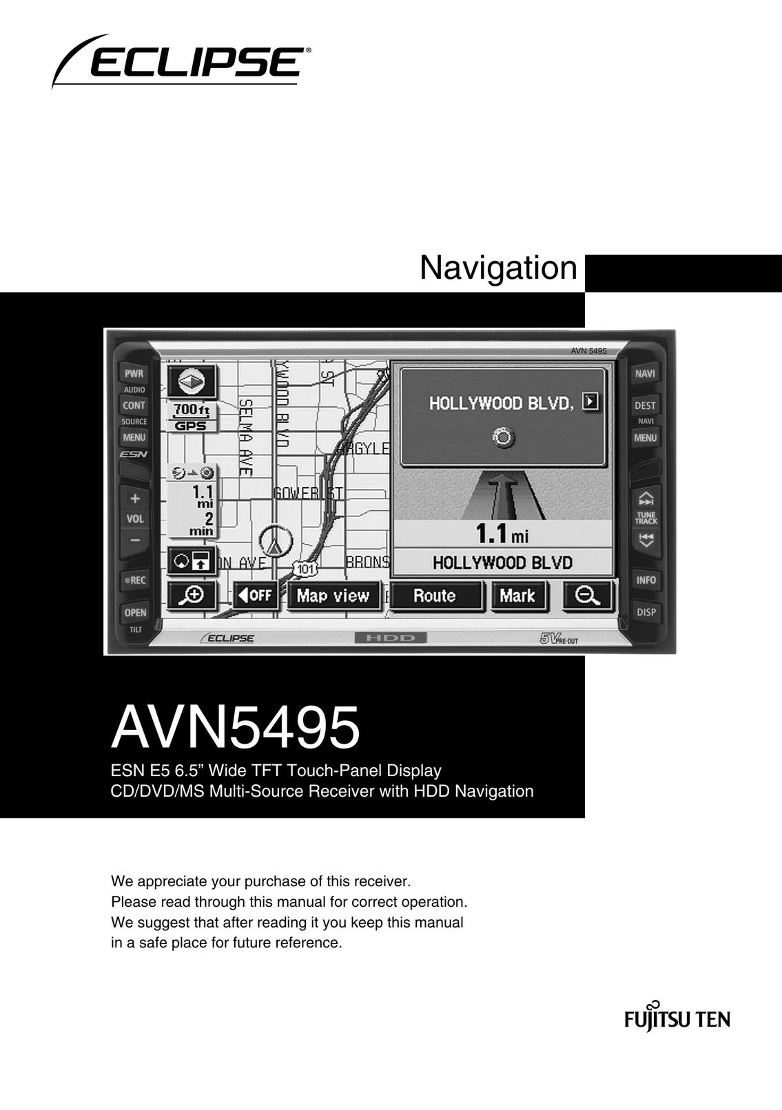 Eclipse - Fujitsu Ten AVN5495 Car Video System User Manual