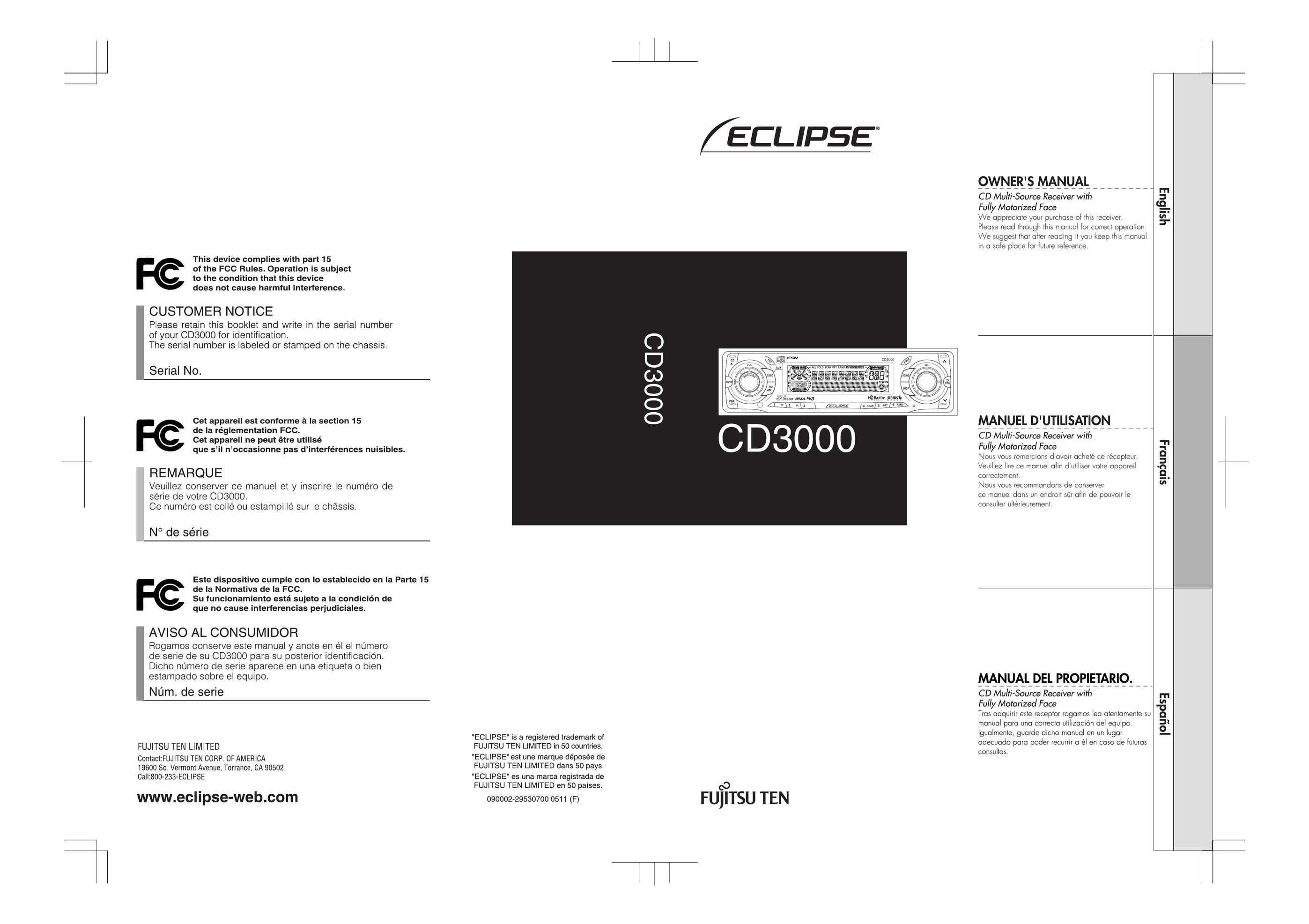 Eclipse - Fujitsu Ten CD3000 Car Video System User Manual