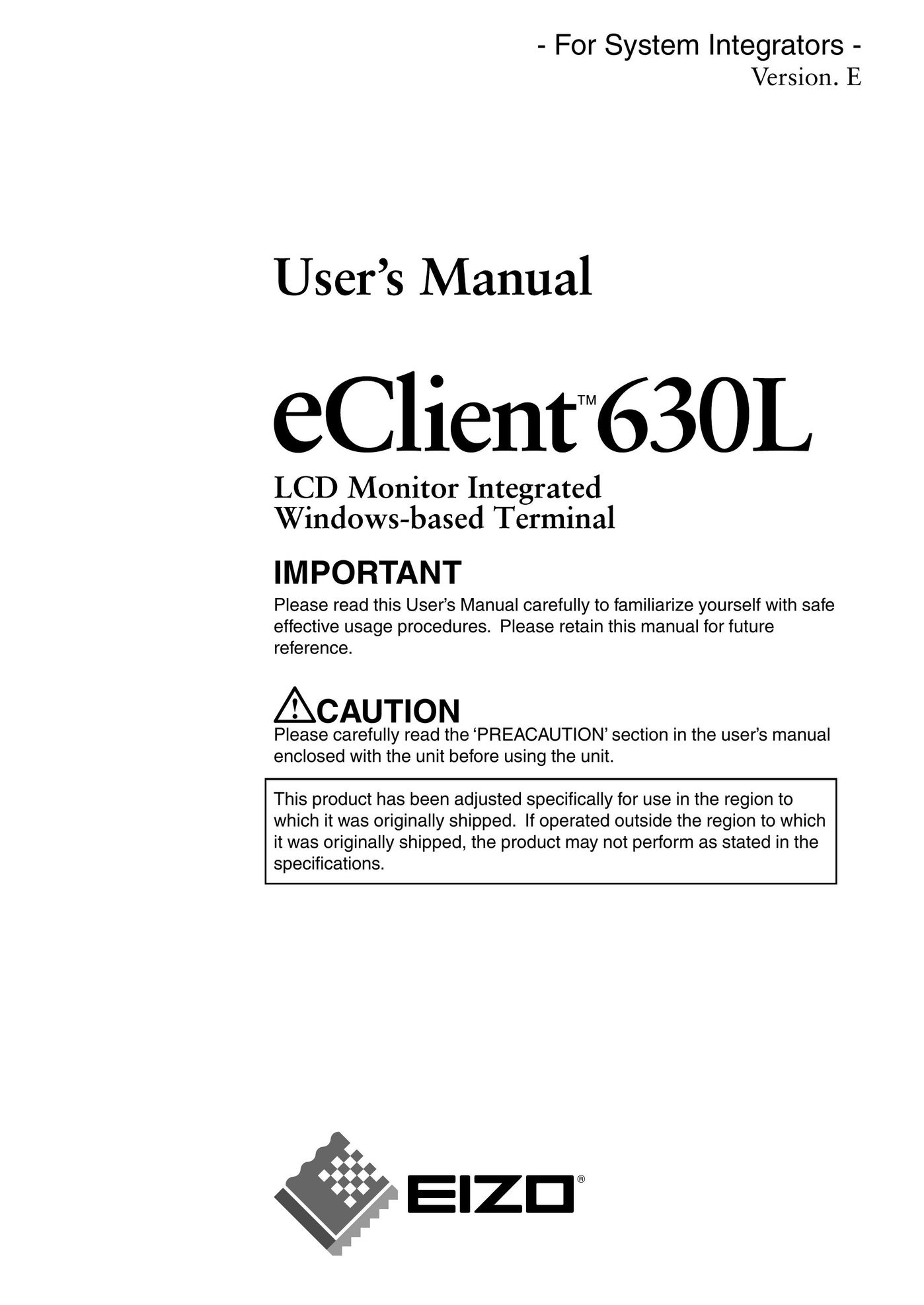 Eizo 630L Car Video System User Manual