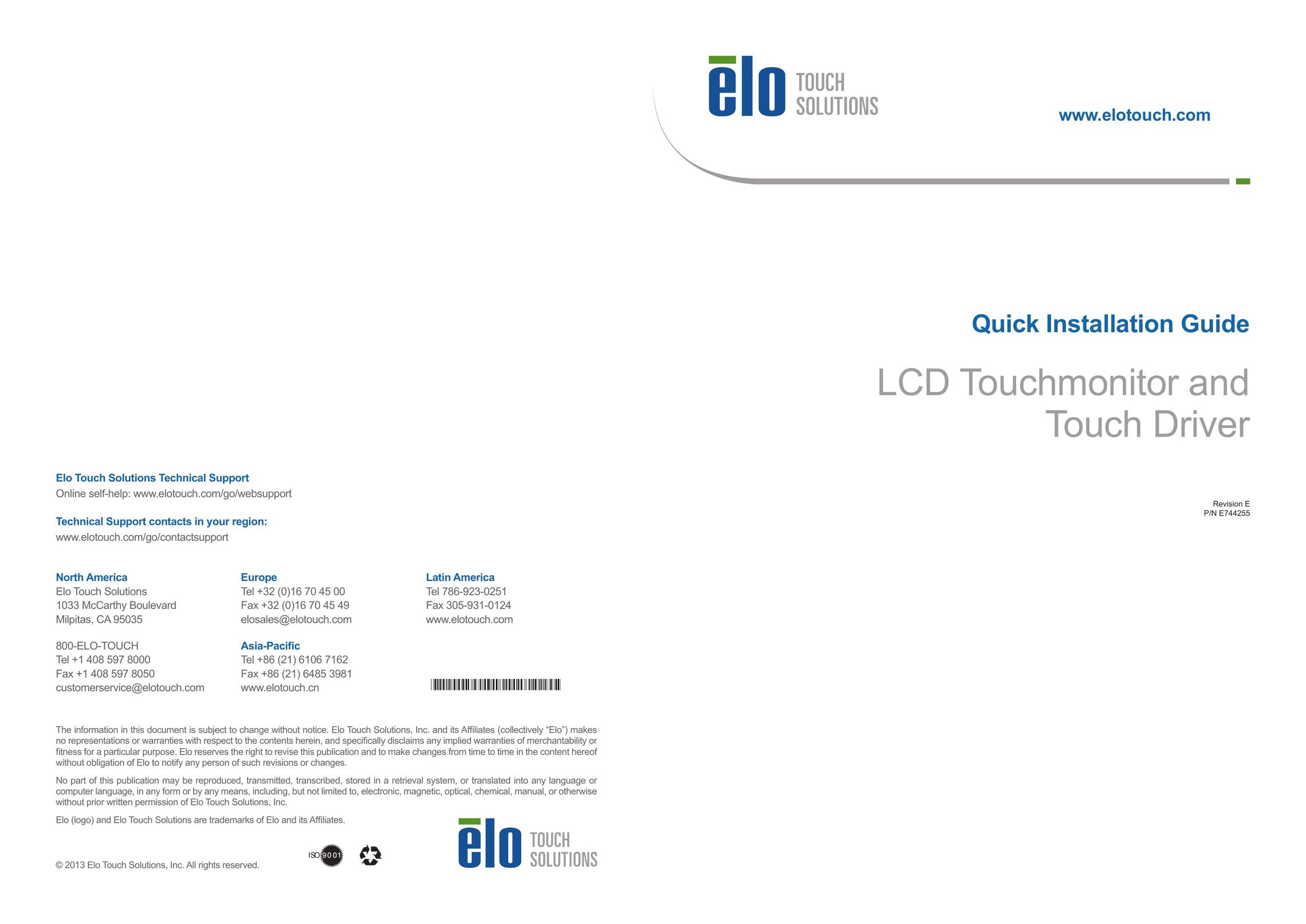 Elo TouchSystems E744255 Car Video System User Manual