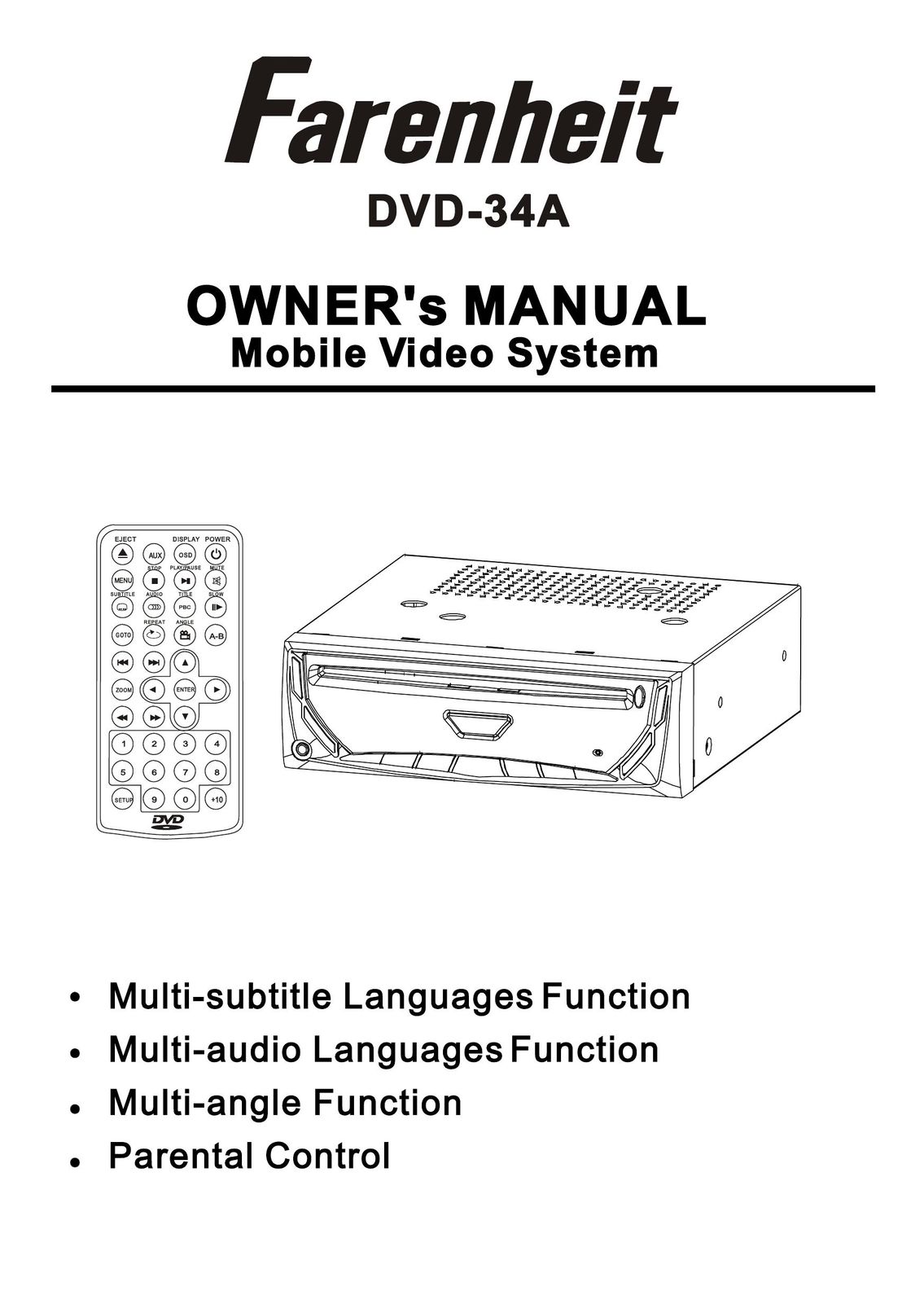 Farenheit Technologies DVD-34A Car Video System User Manual