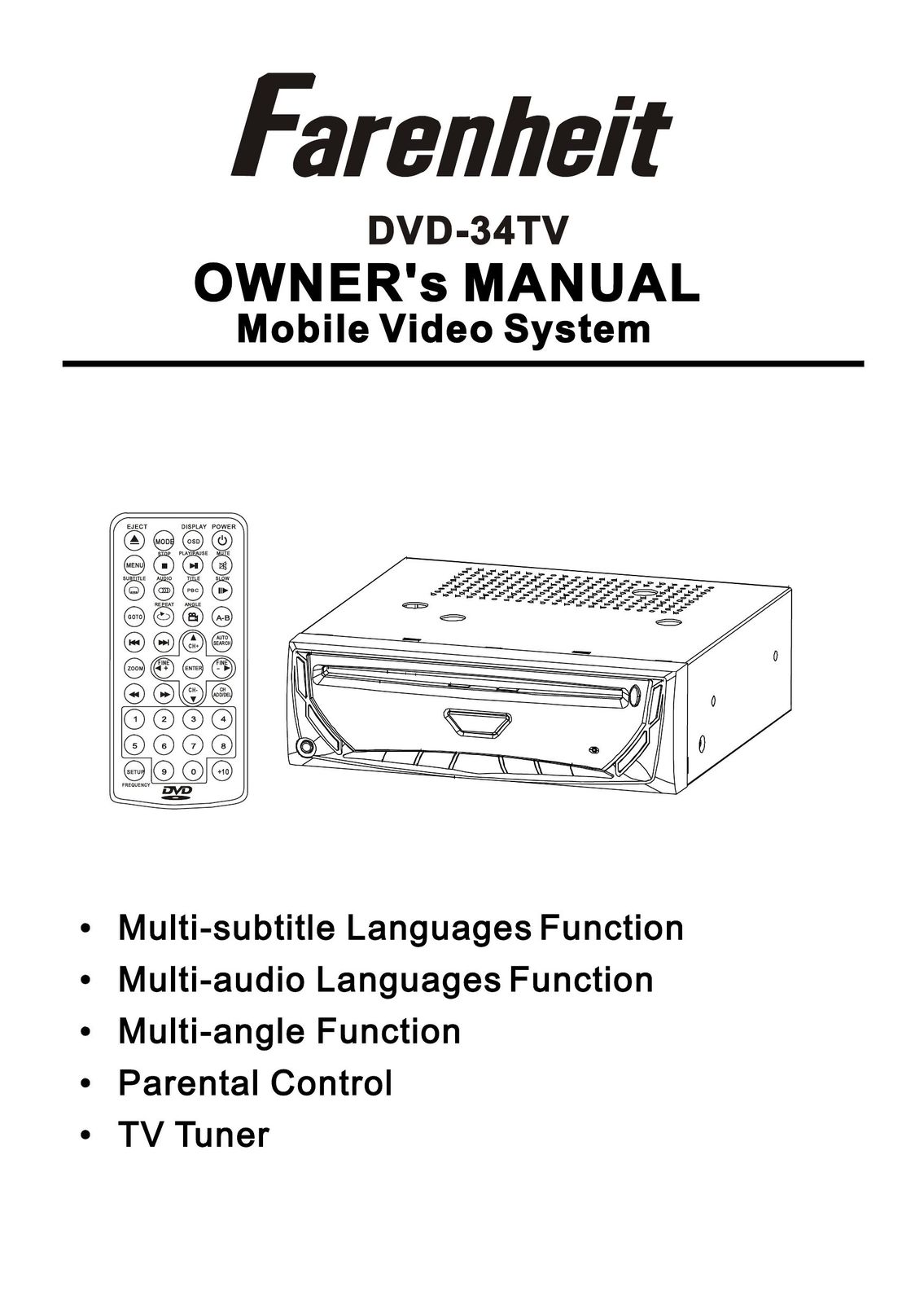 Farenheit Technologies DVD-34TV Car Video System User Manual