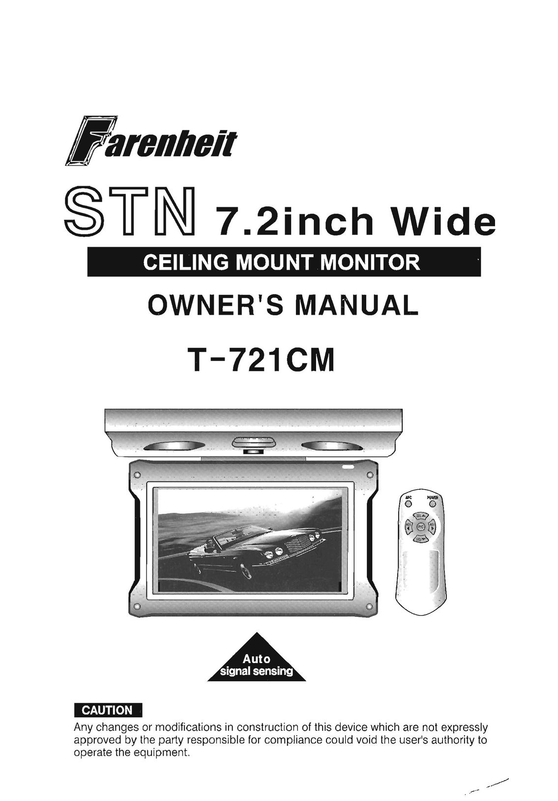Farenheit Technologies T-721CM Car Video System User Manual