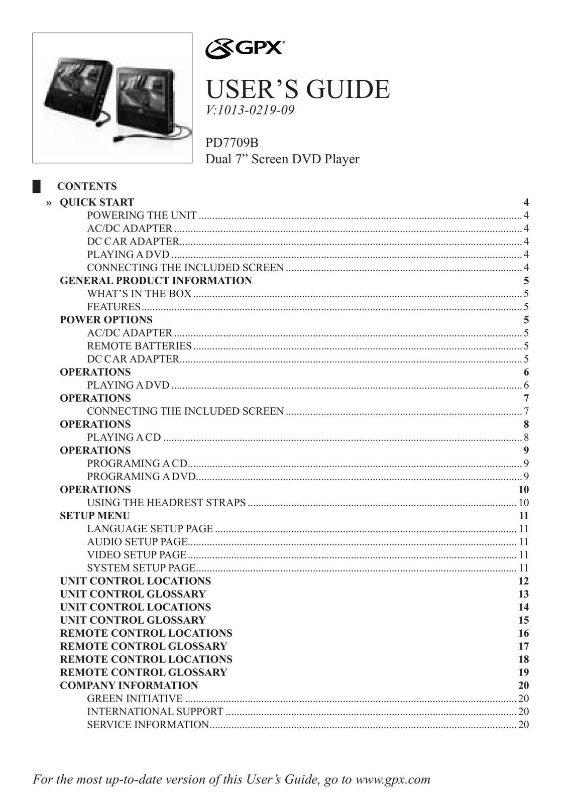 GPX PD7709B Car Video System User Manual