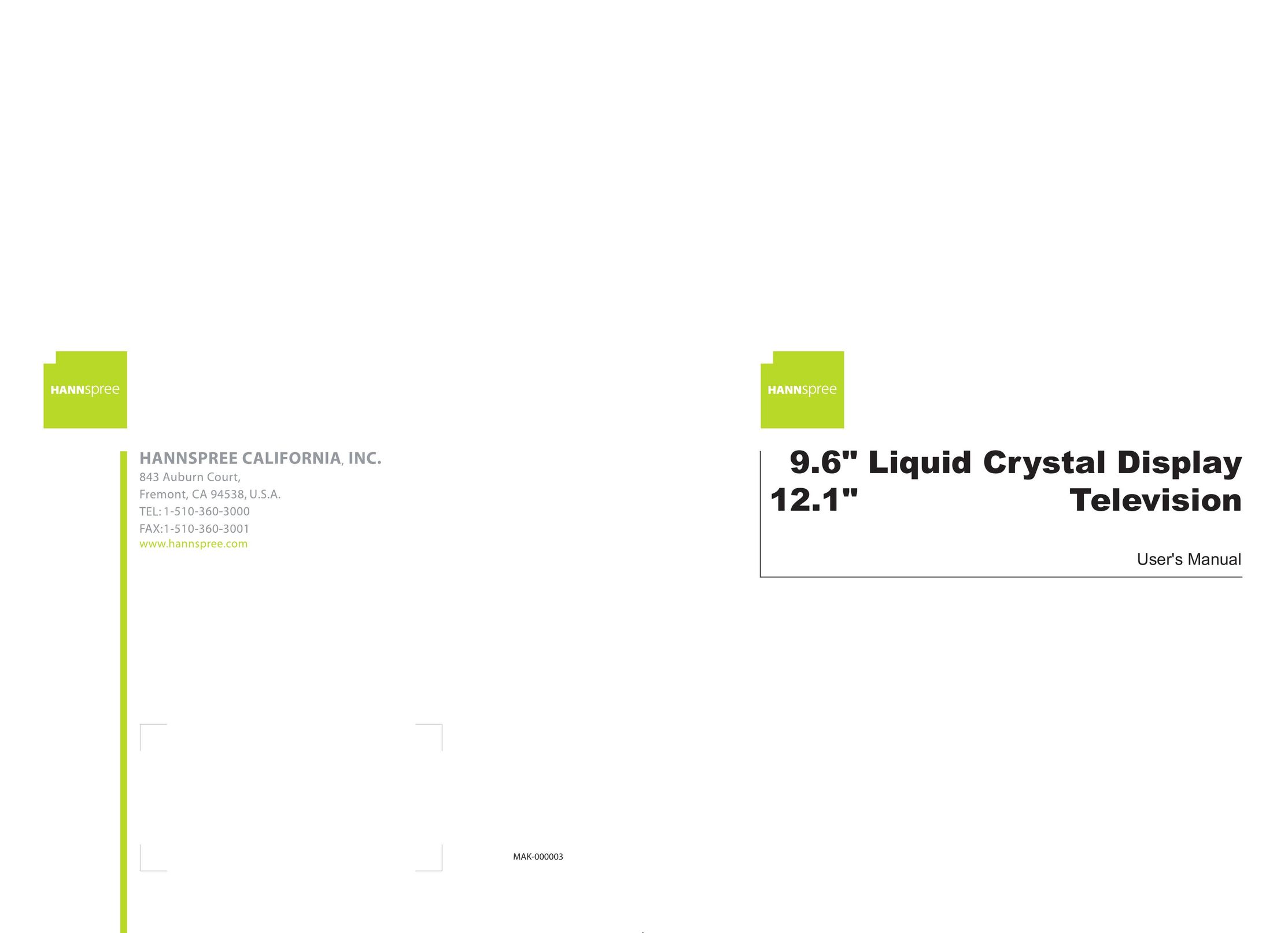 HANNspree 9.6" Liquid Crystal Display 12.1" Television Car Video System User Manual