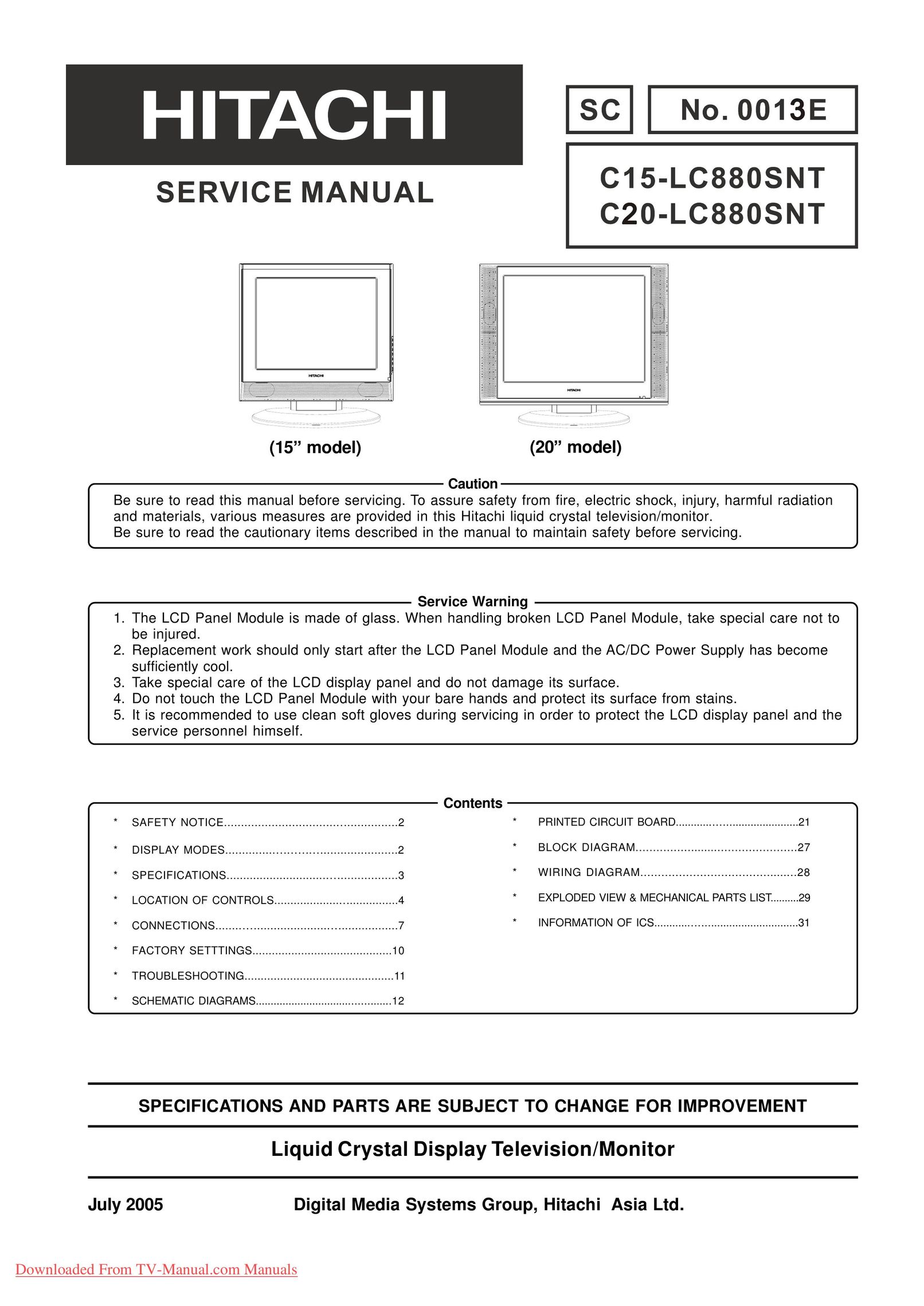 Hitachi C20-LC880SNT Car Video System User Manual