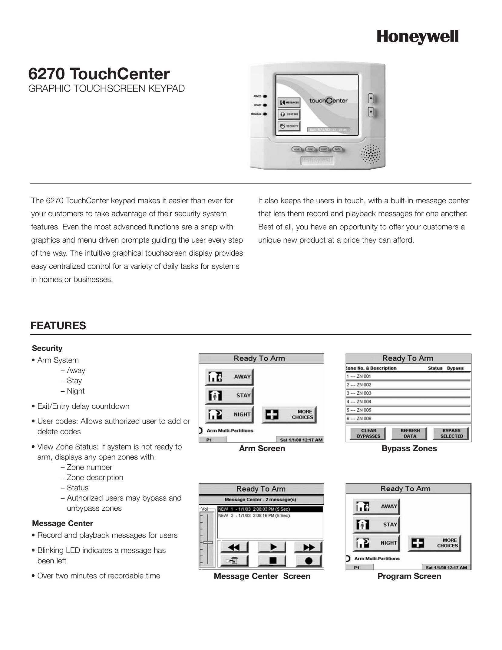 Honeywell 6270 TOUCHCENTER Car Video System User Manual