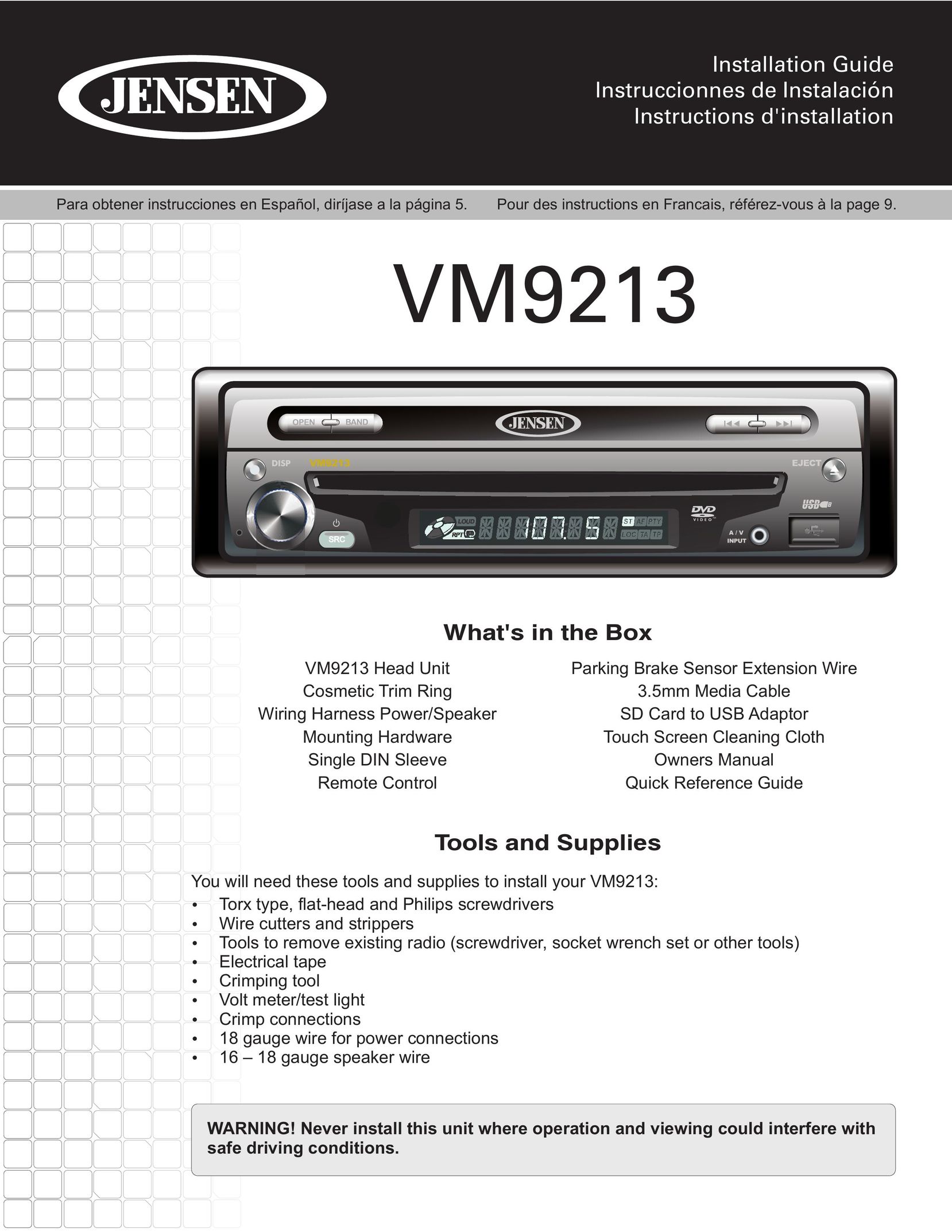 Jensen VM9213 Car Video System User Manual