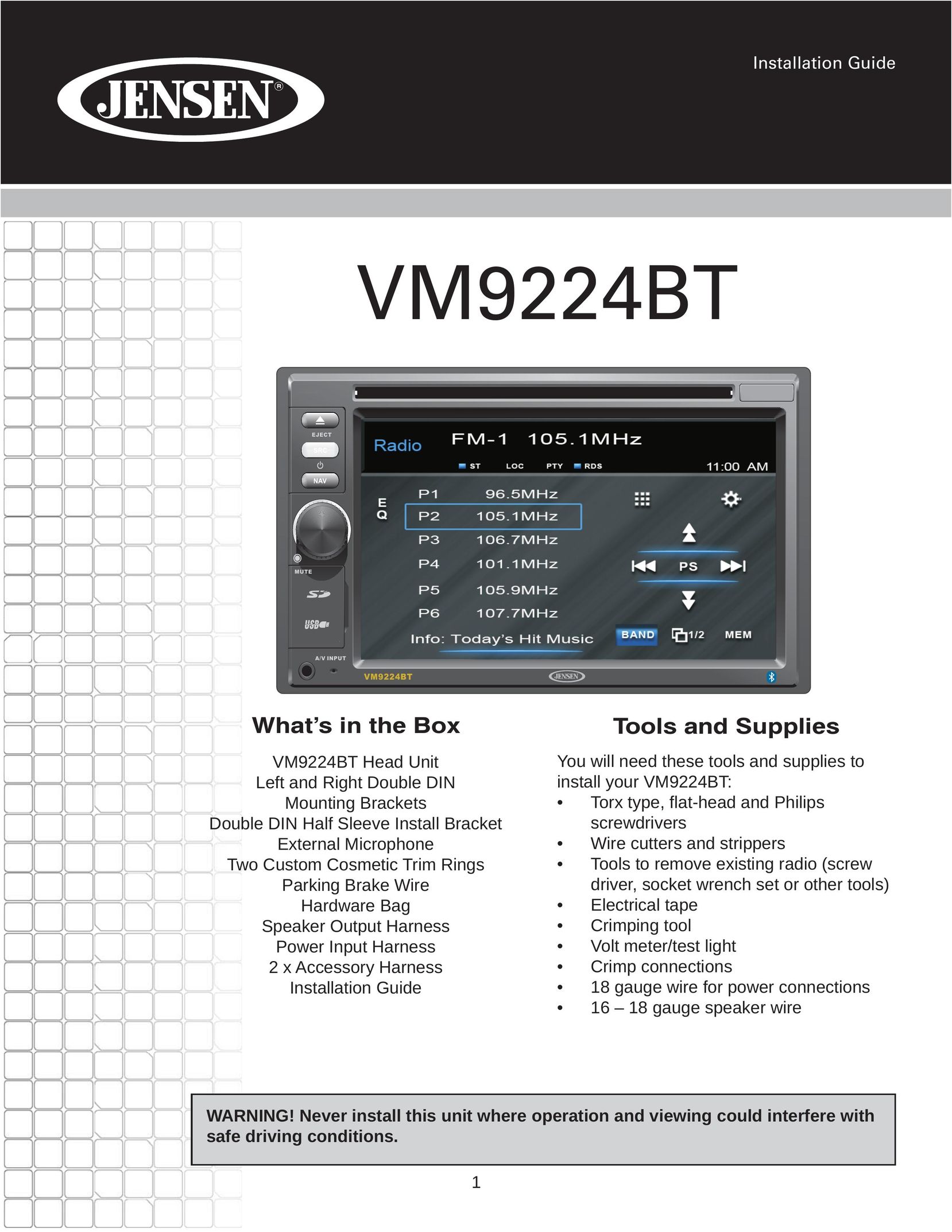 Jensen VM9224BT Car Video System User Manual
