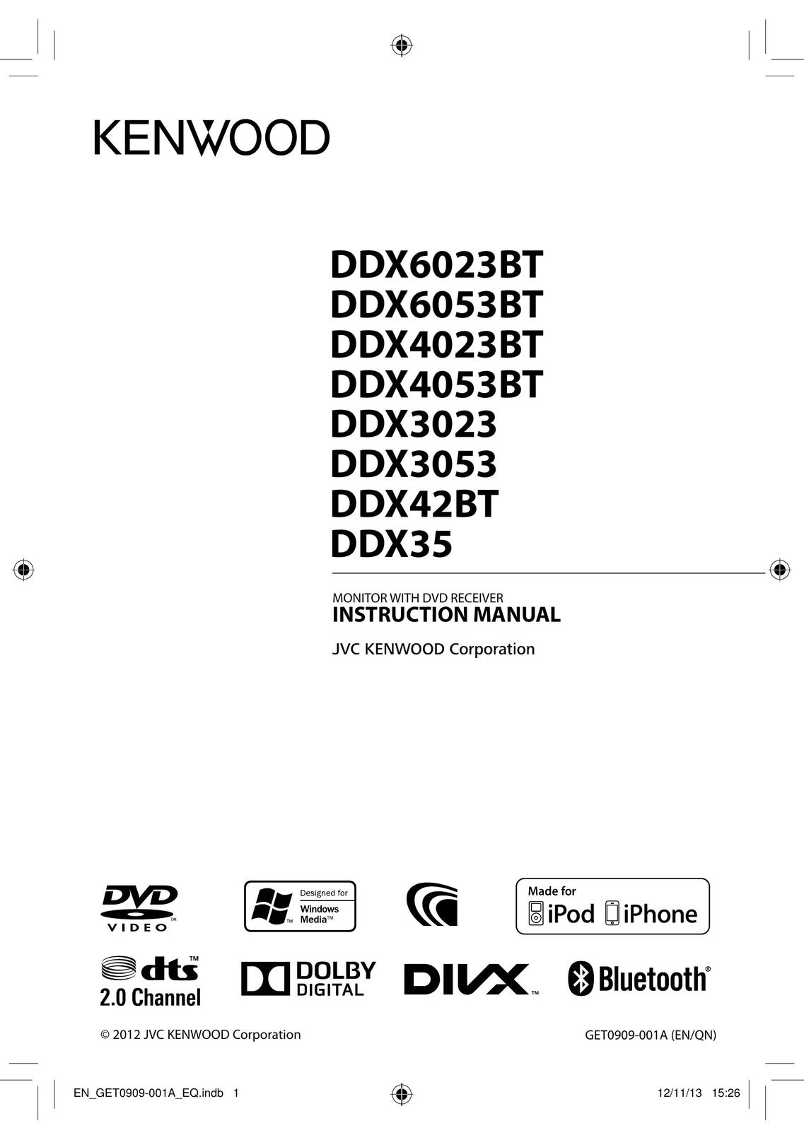 Kenwood DDX4023BT Car Video System User Manual