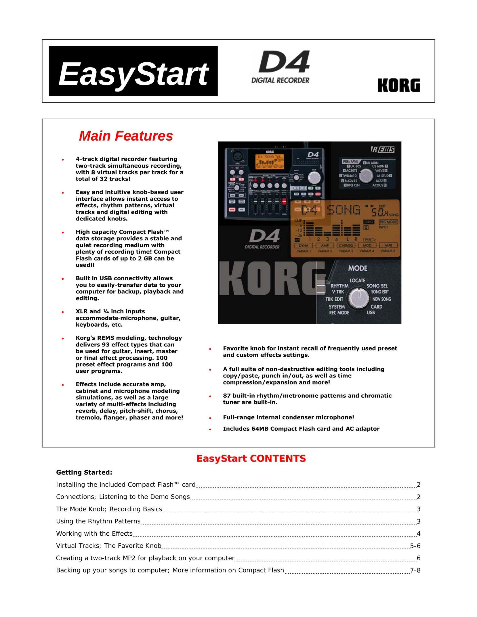 Korg D4 Car Video System User Manual